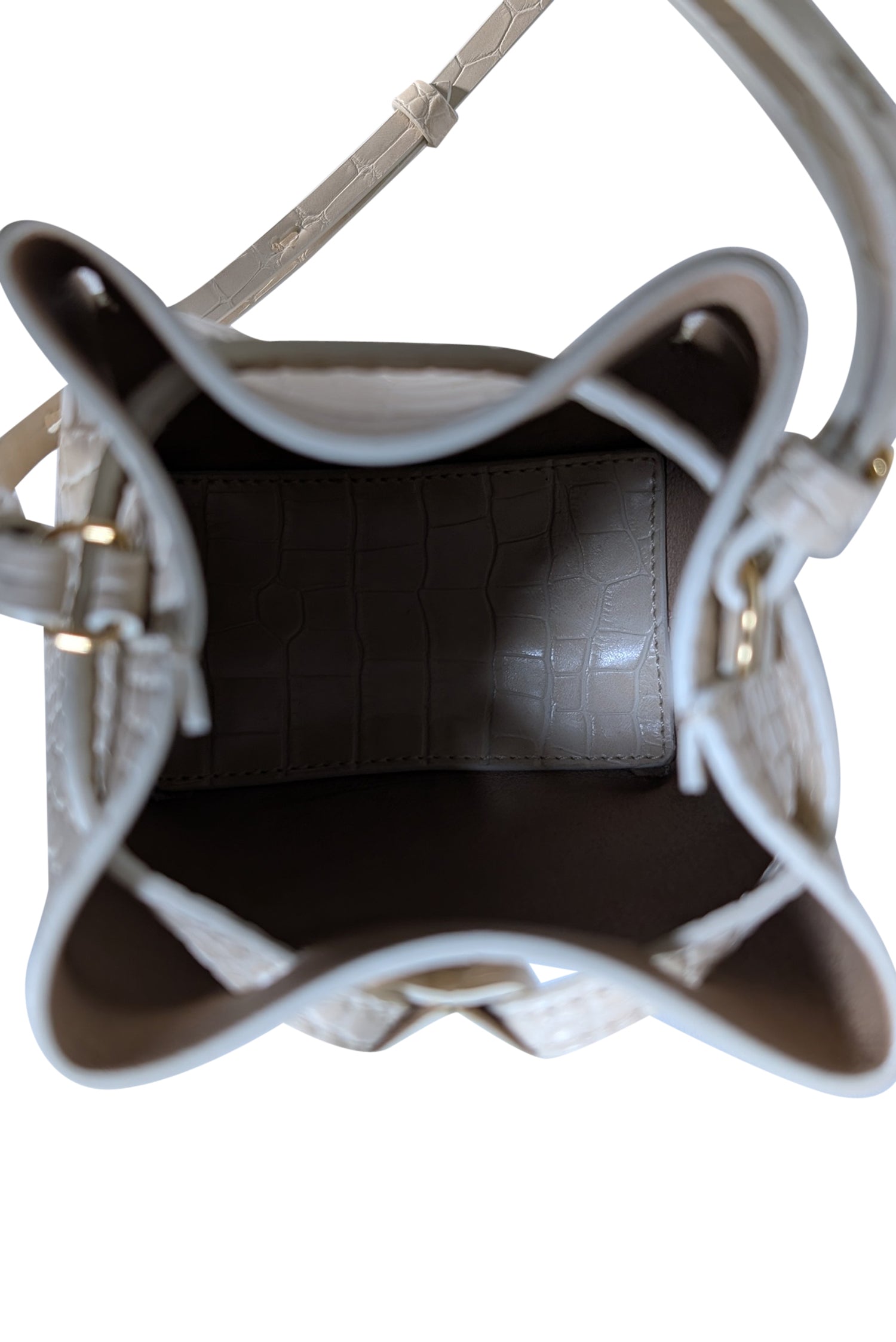 Nanushka - Chic Beige Croc Embossed Faux Leather Mini Bucket Bag