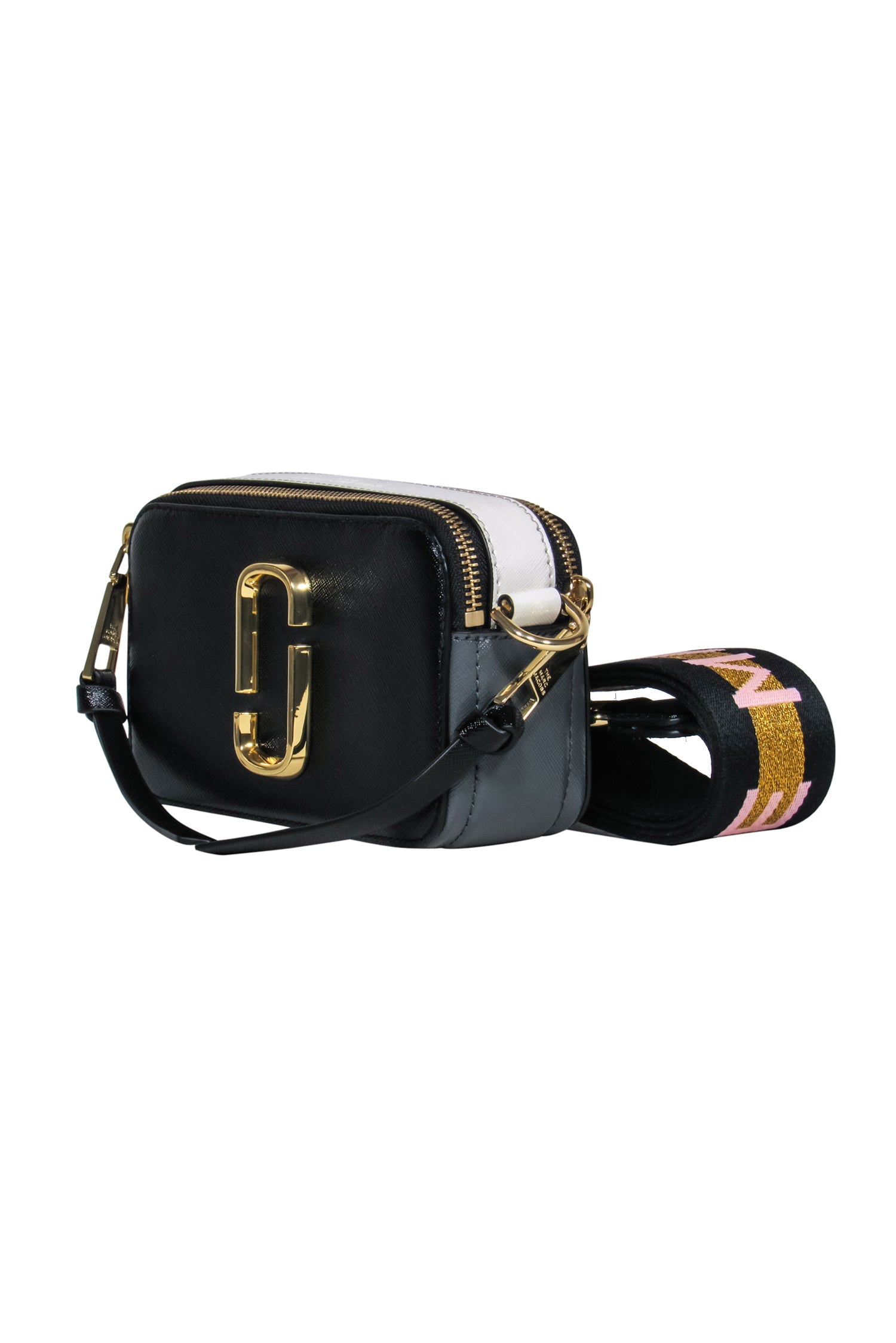 Marc Jacobs - Stunning Black, Pink & Gold Colorblock Snapshot Crossbody Bag