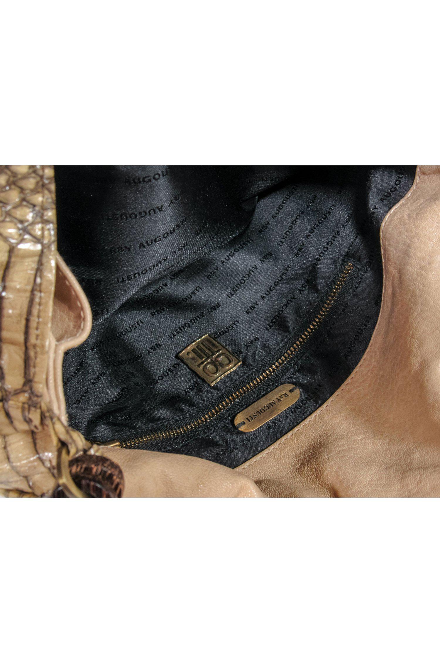 R&Y Augousti - Stunning Beige Snakeskin Shoulder Bag with Wooden Chain Handle