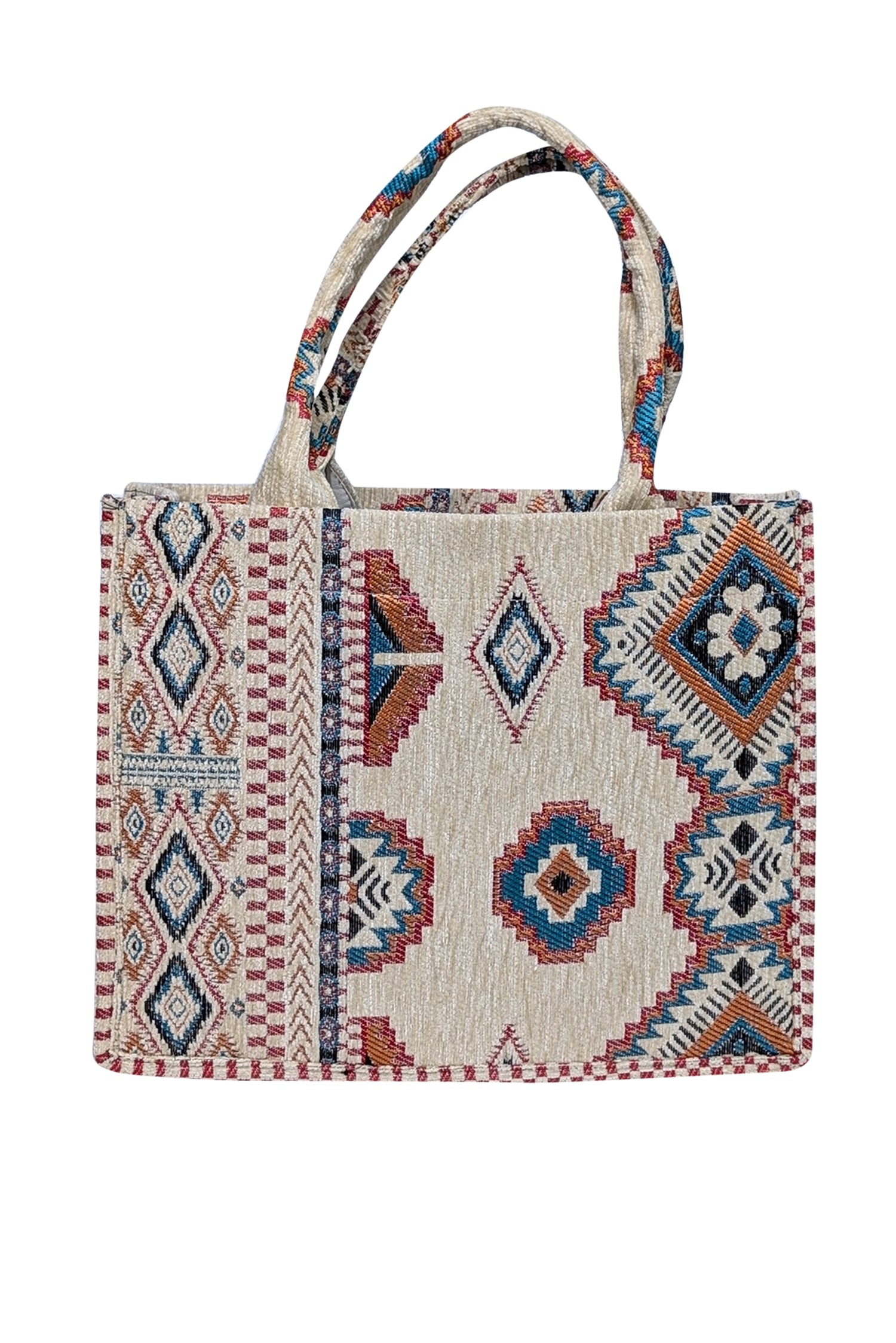 Baggyz - Stunning Cream, Teal, Red & Orange Print Tapestry Tote