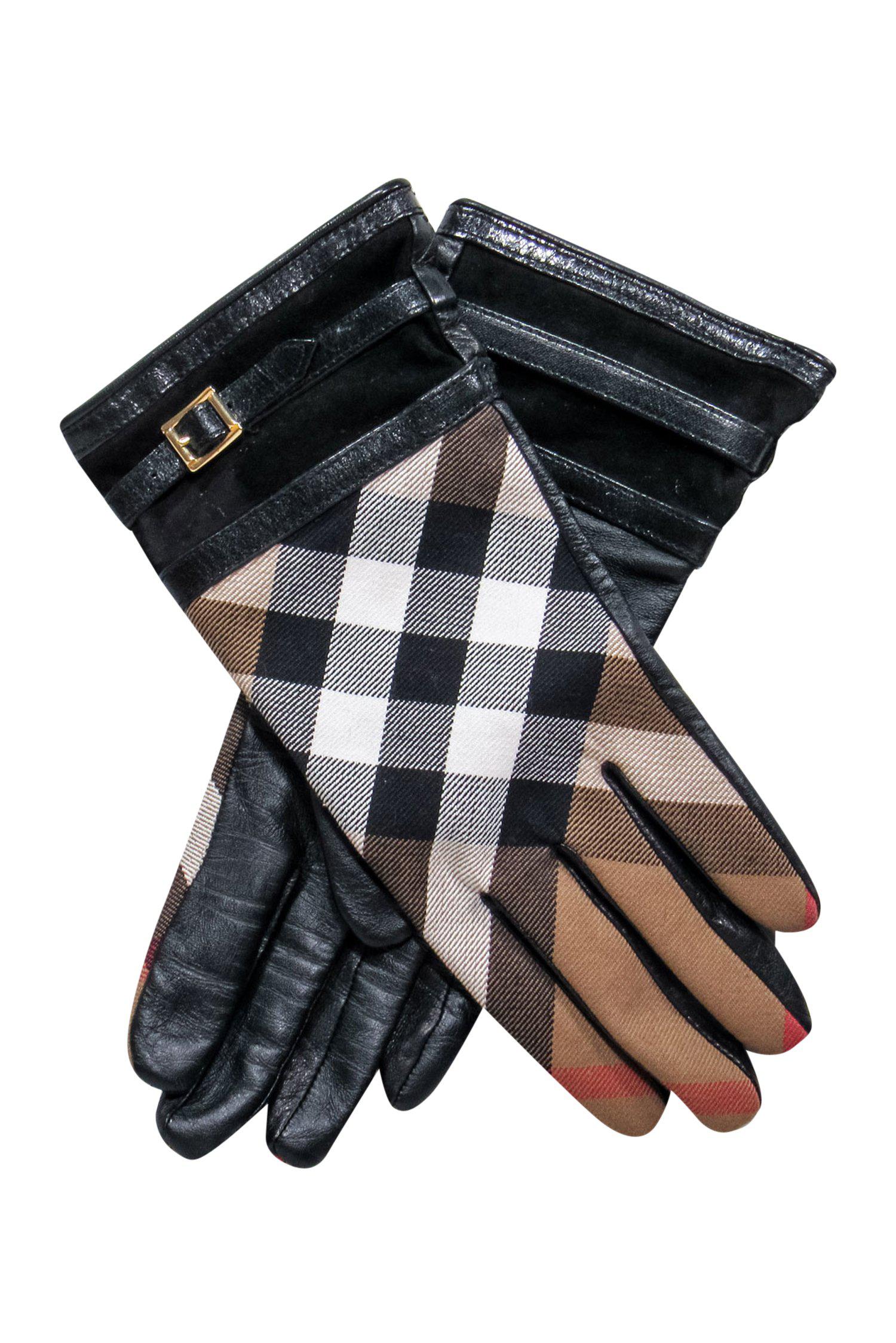 Burberry Tan Tartan Plaid Leather Gloves - Size 7: A Winter Essential!