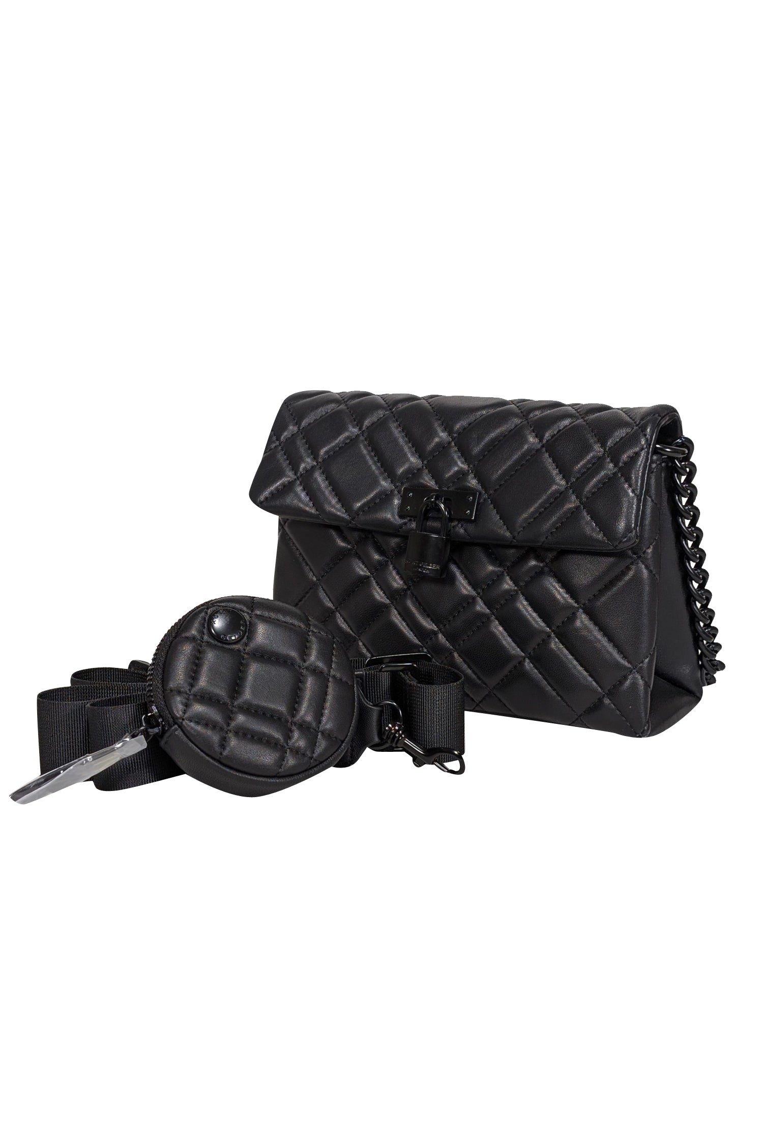 Kurt Geiger - Stylish Matte Black Quilted Mini Brixton Lock Bag