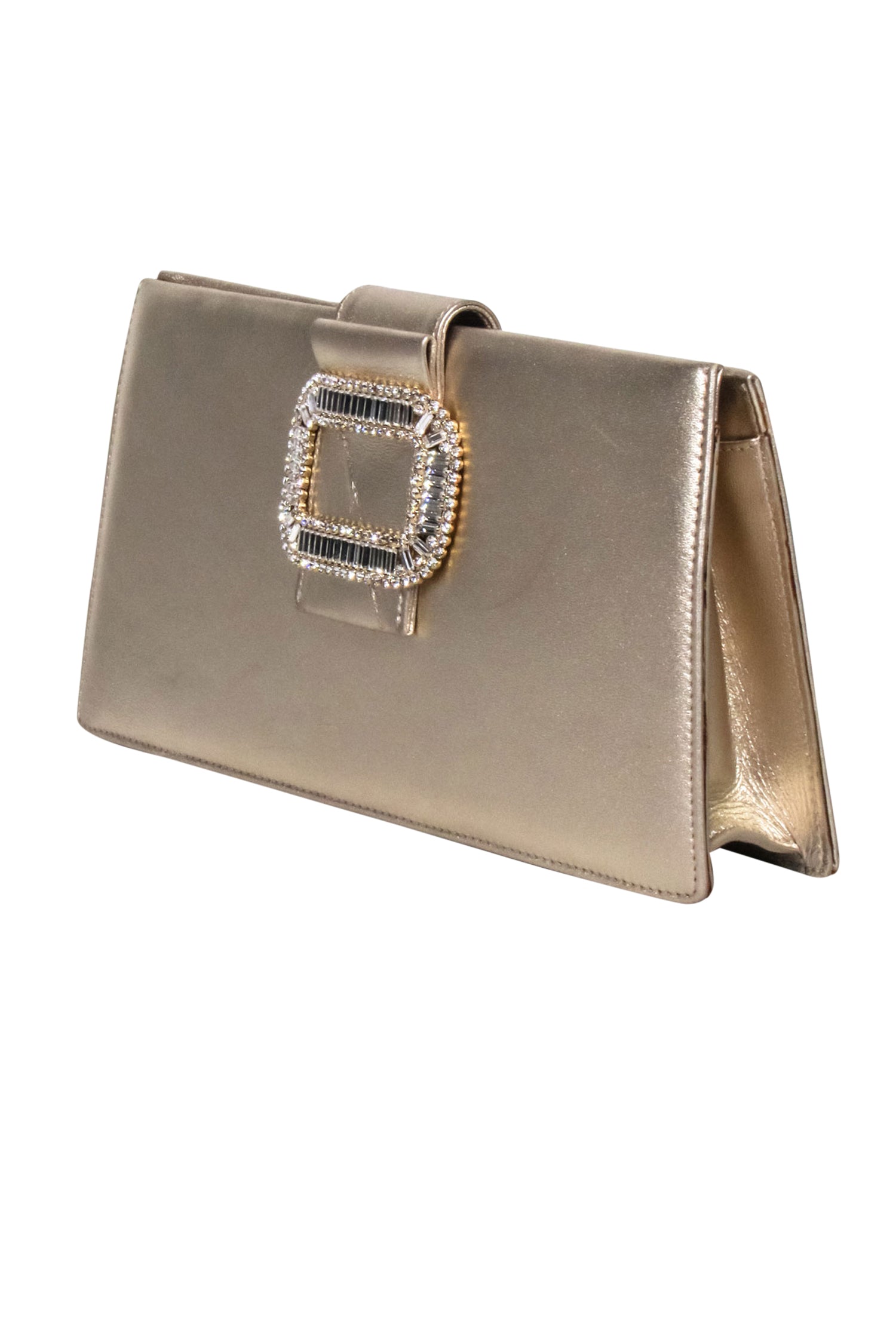 Roger Vivier Gold Metallic Jeweled Front Clutch