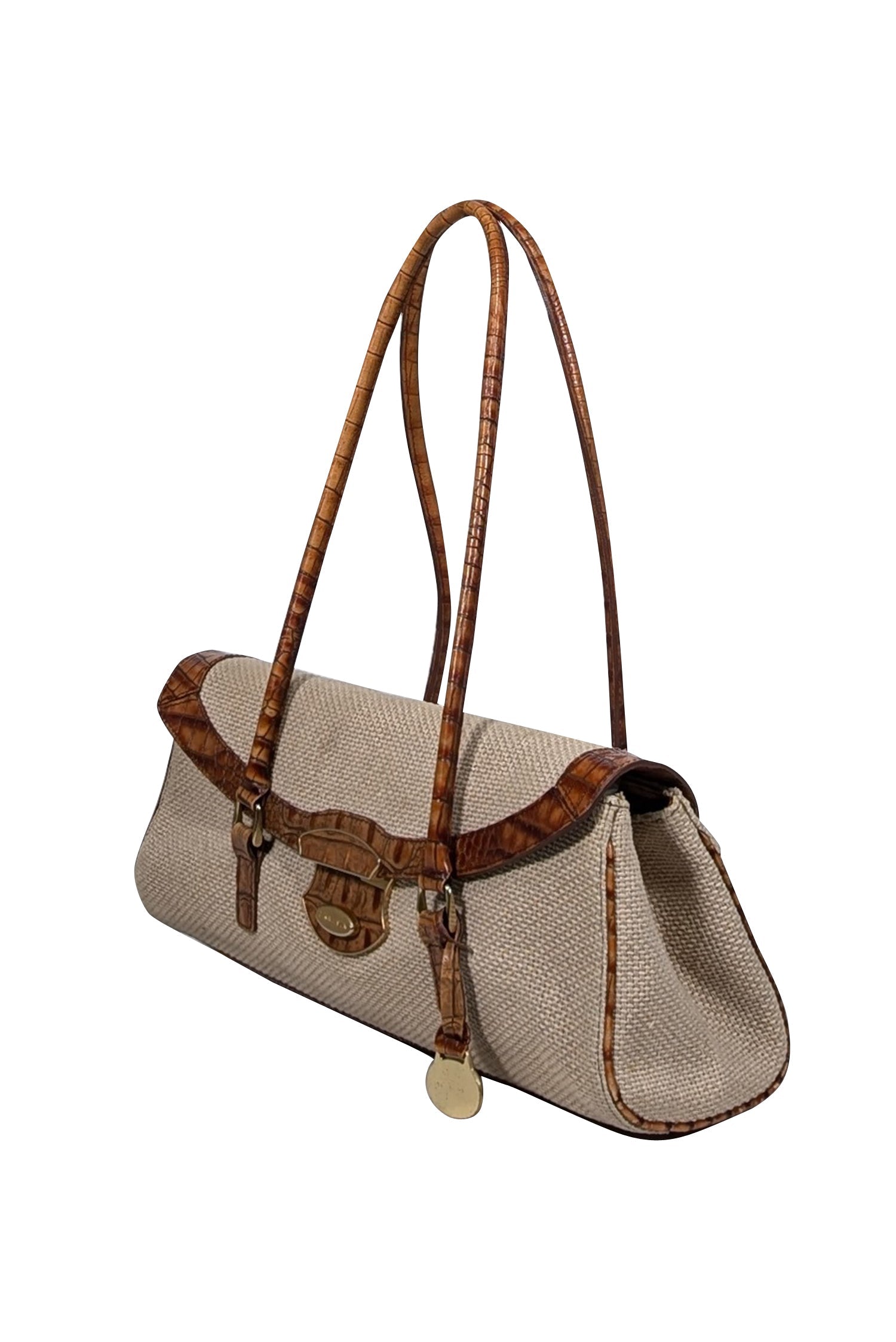 Brahmin - Stunning Beige Woven Bag with Croc Embossed Leather Trims