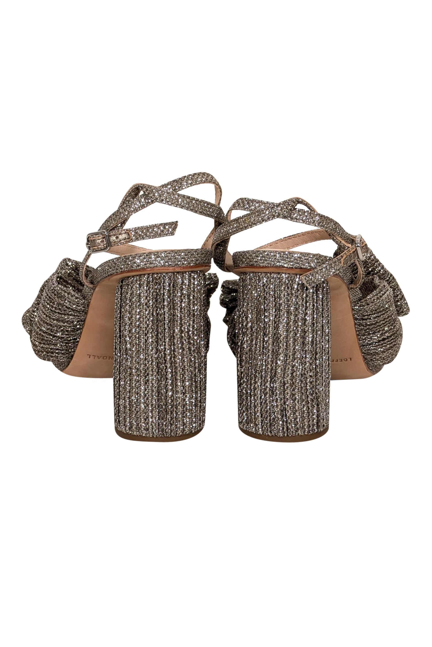 Loeffler Randall - Glamorous Champagne Gold Camellia Pleated Bow Open Toe Heels, Size 8