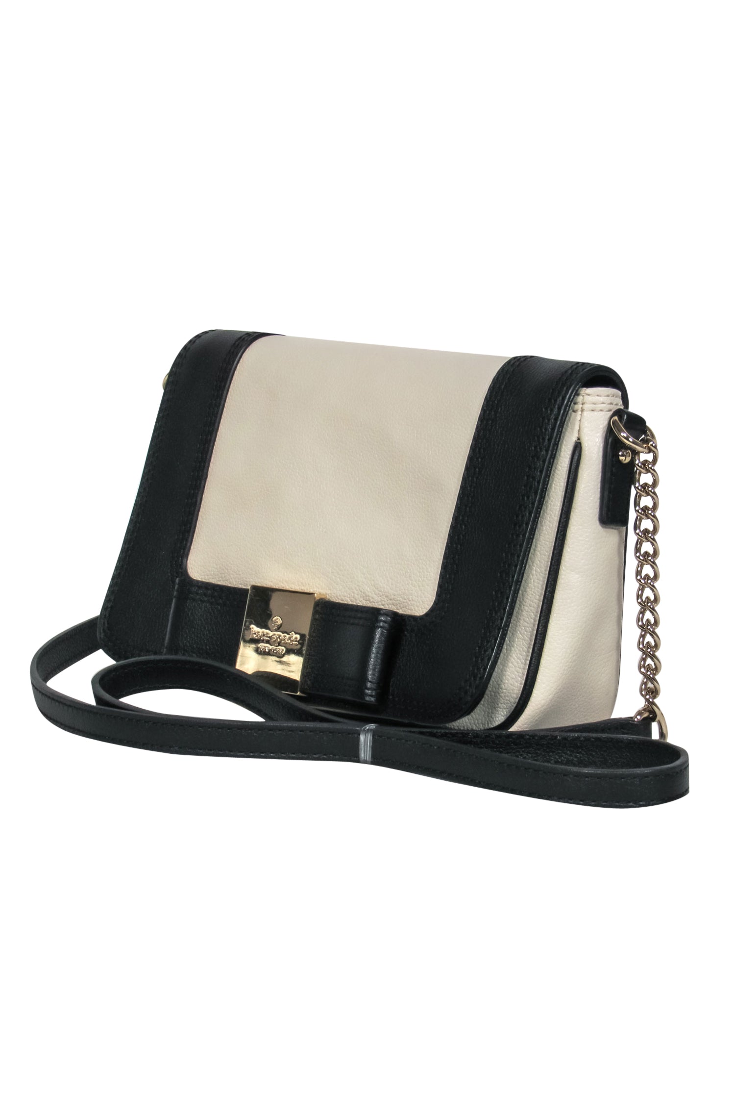 Kate Spade - Chic Black & Cream Leather Bow Crossbody Bag
