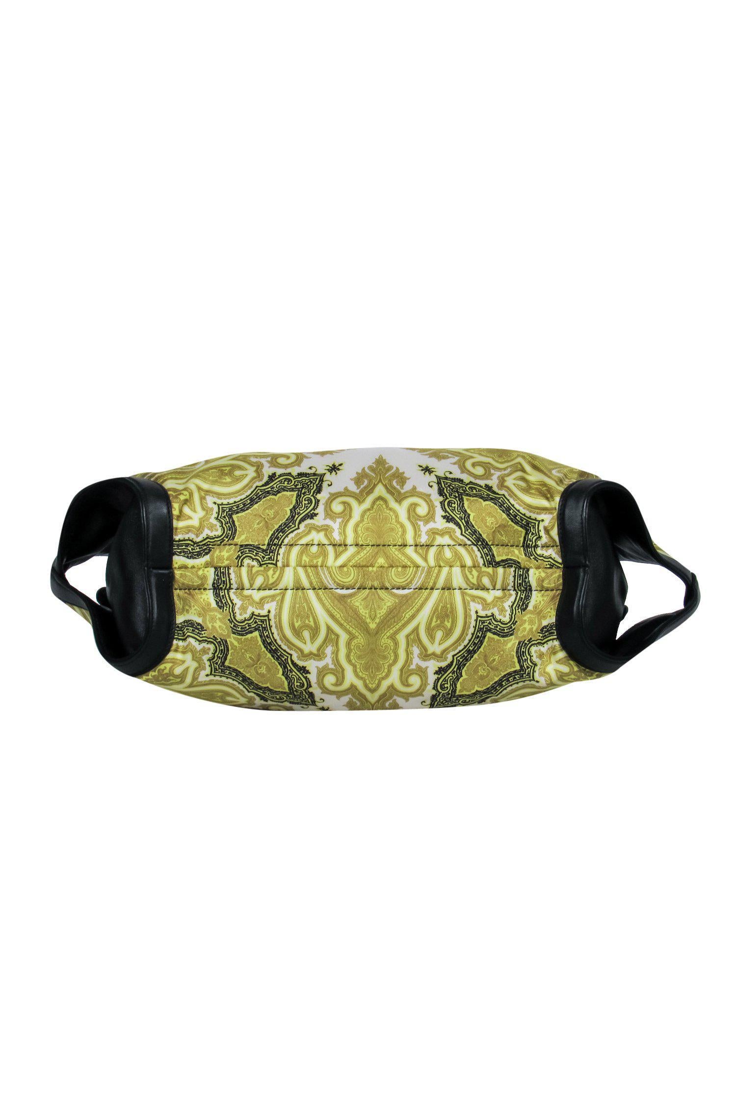 Etro - Stunning Lime Green & Black Damask Printed Satin Leather Bag
