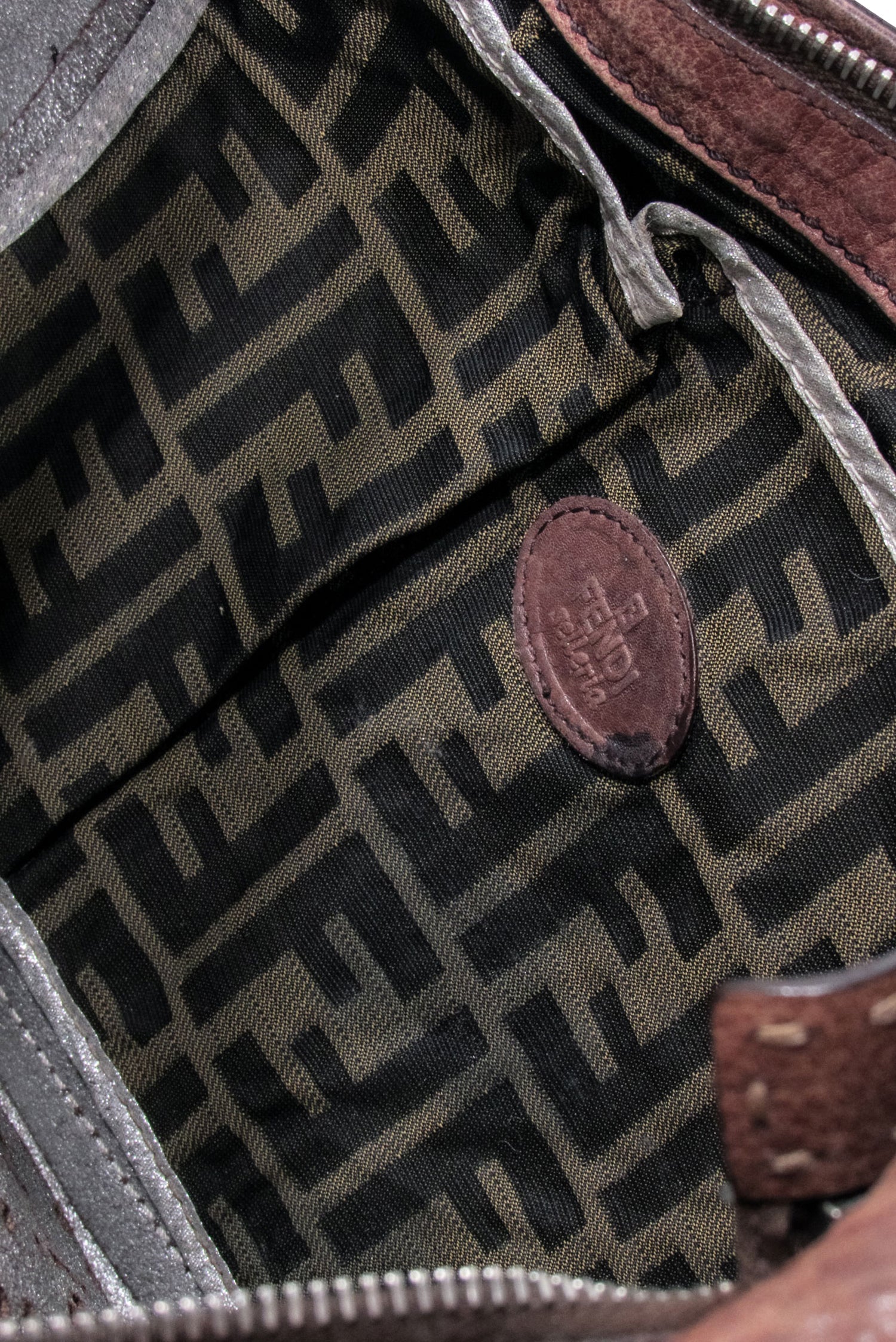 Fendi - Exquisite Brown Leather Laser - Cut Logo Crossbody Bag