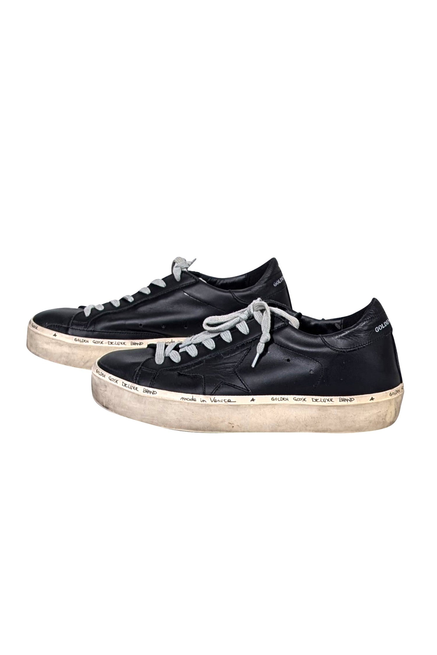 Golden Goose Hi-Star Black Leather Sneakers with Gold Detail - Size 10