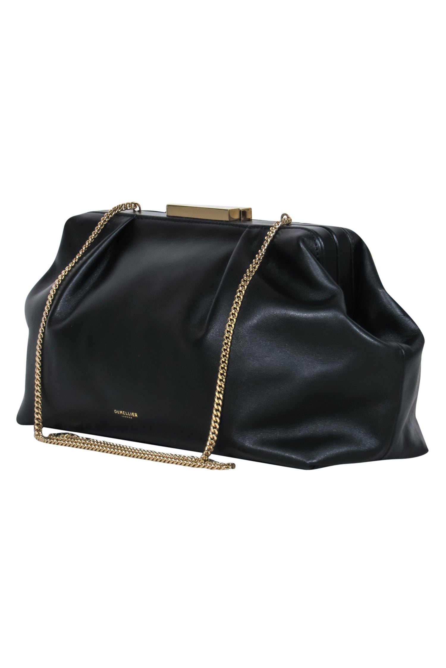 DeMellier Black Smooth Leather Pouch Bag with Chain Strap - Party Essential