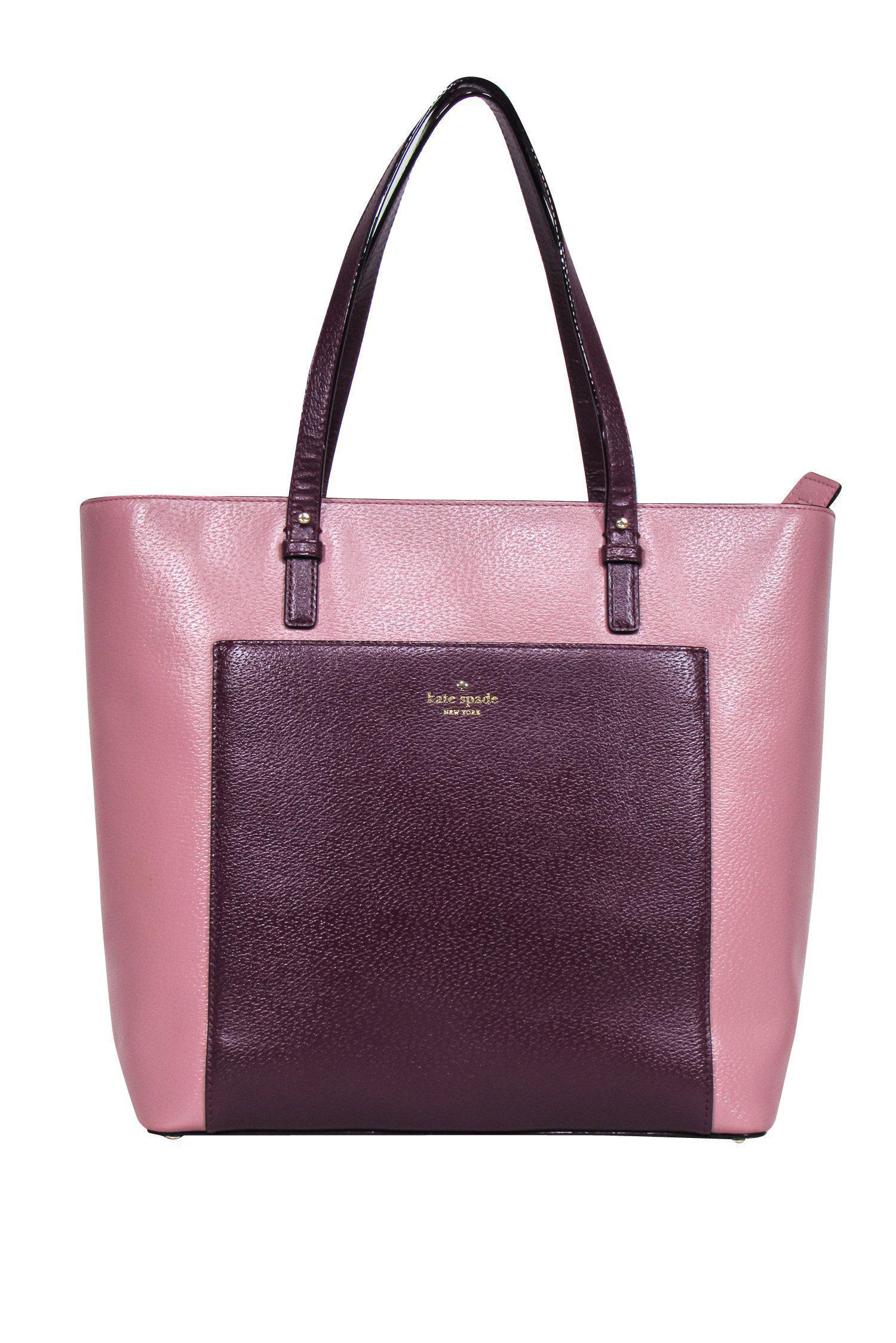 Kate Spade's Stunning Mauve & Raspberry Colorblock Large Leather Tote