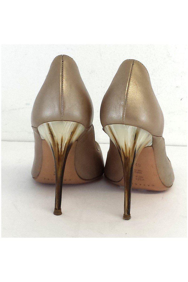 Casadei - Gorgeous Shimmer Peep Toe Heels with Bone Accent, Size 6.5 - Grab Yours Now!