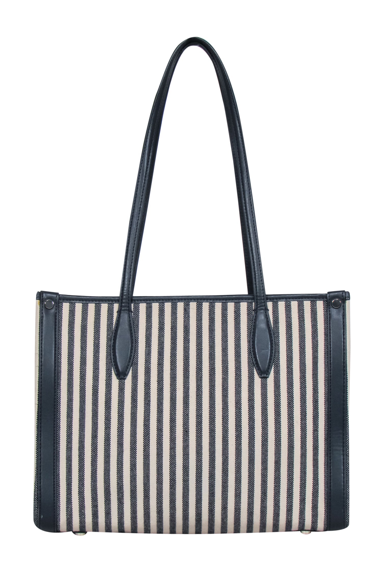 Kate Spade's Stunning Beige & Navy Striped Canvas Tote with Leather Trim