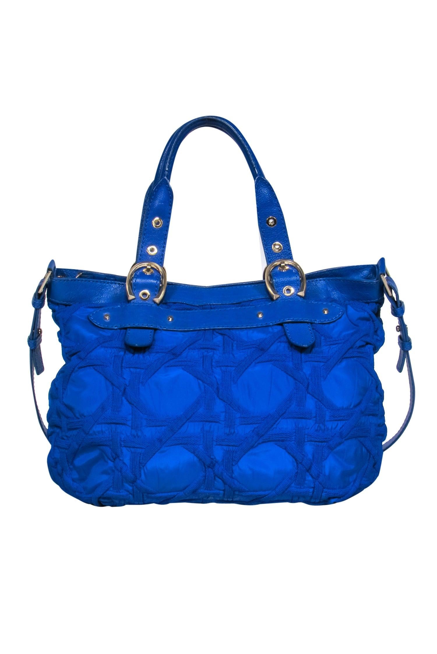 Stuart Weitzman - Stunning Cobalt Blue Textured Nylon & Leather Satchel