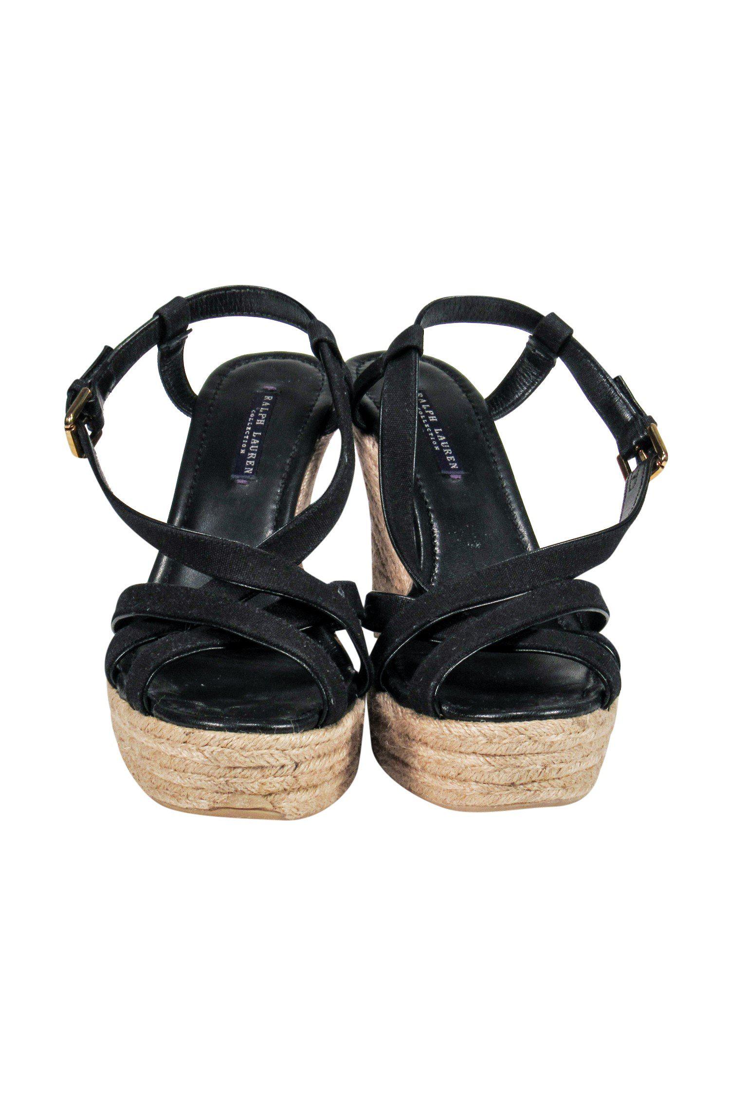 Ralph Lauren Collection - Stylish Black Strappy Espadrilles in Size 11