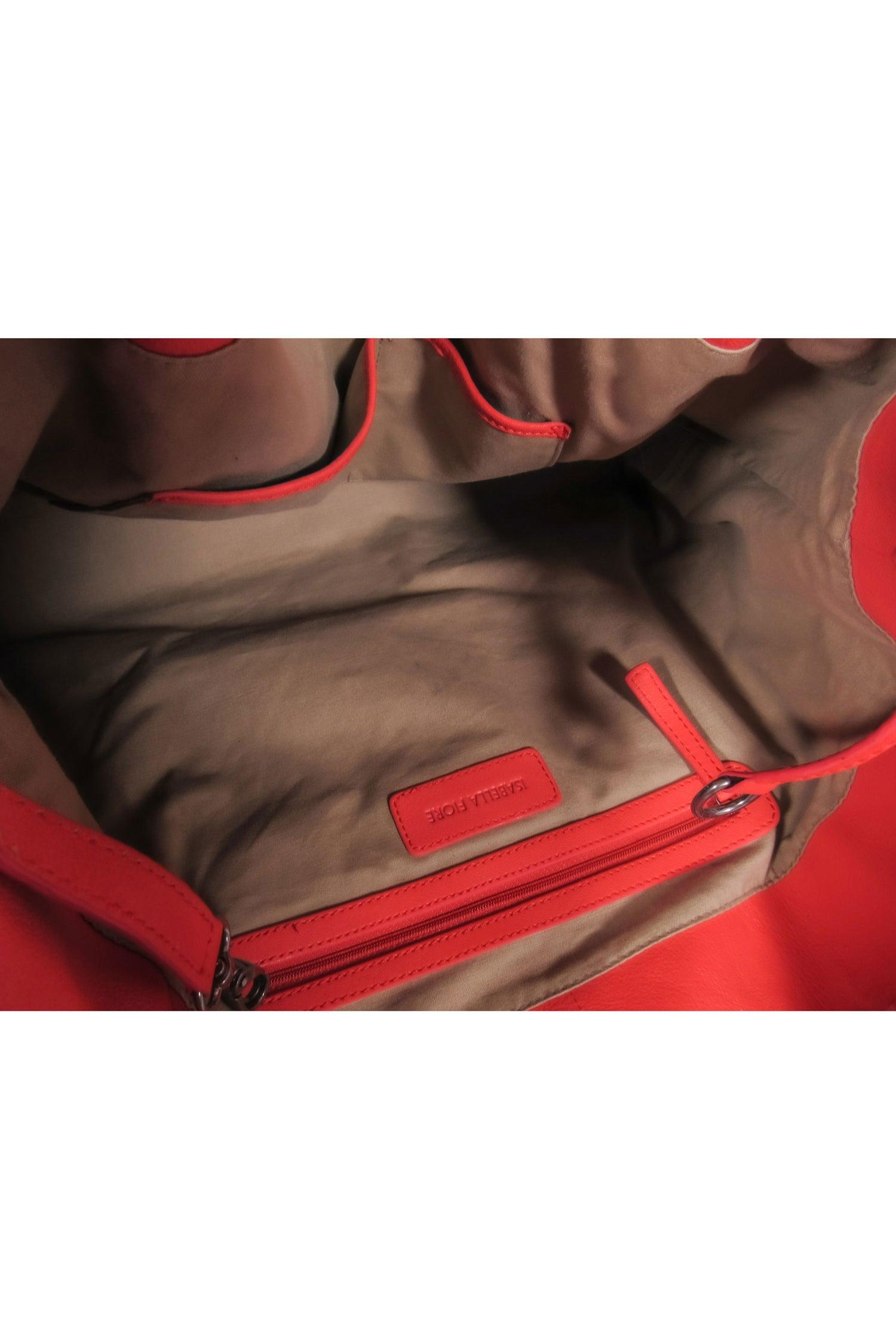 Isabella Fiore - Stunning Bright Coral Leather Lasercut Floral Tote Bag
