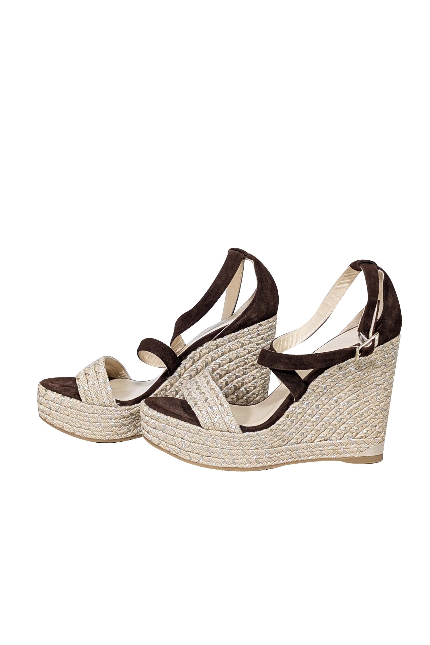 Jimmy Choo Beige & Brown Suede Espadrille Wedges - Size 10, Irresistible Vacation Footwear