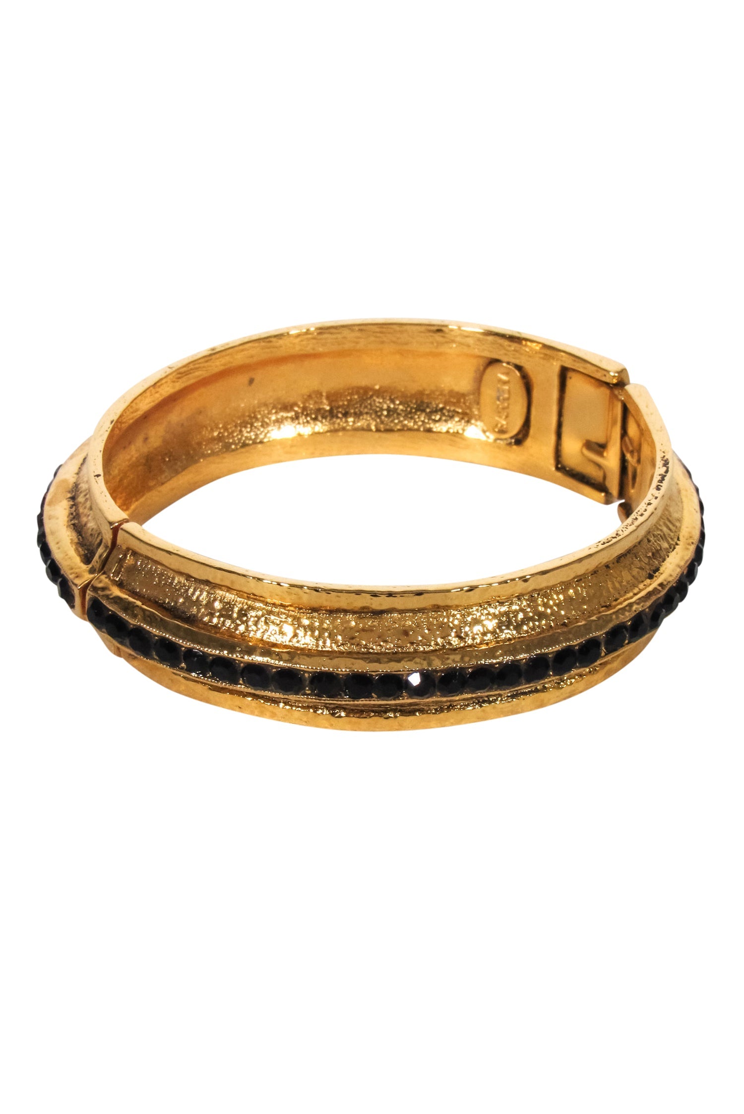 Larisa Barrera's Glamorous Brassy Gold Magnetic Cuff with Onyx Stones