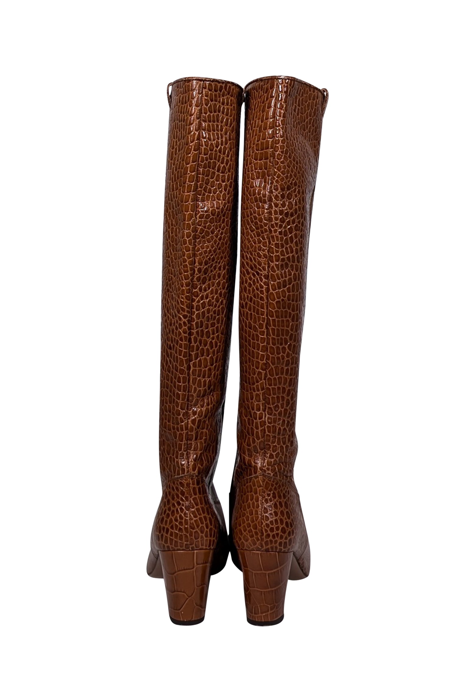 Veronica Beard Terracotta Croc-Embossed Patent Leather Tall Boots - Size 10.5
