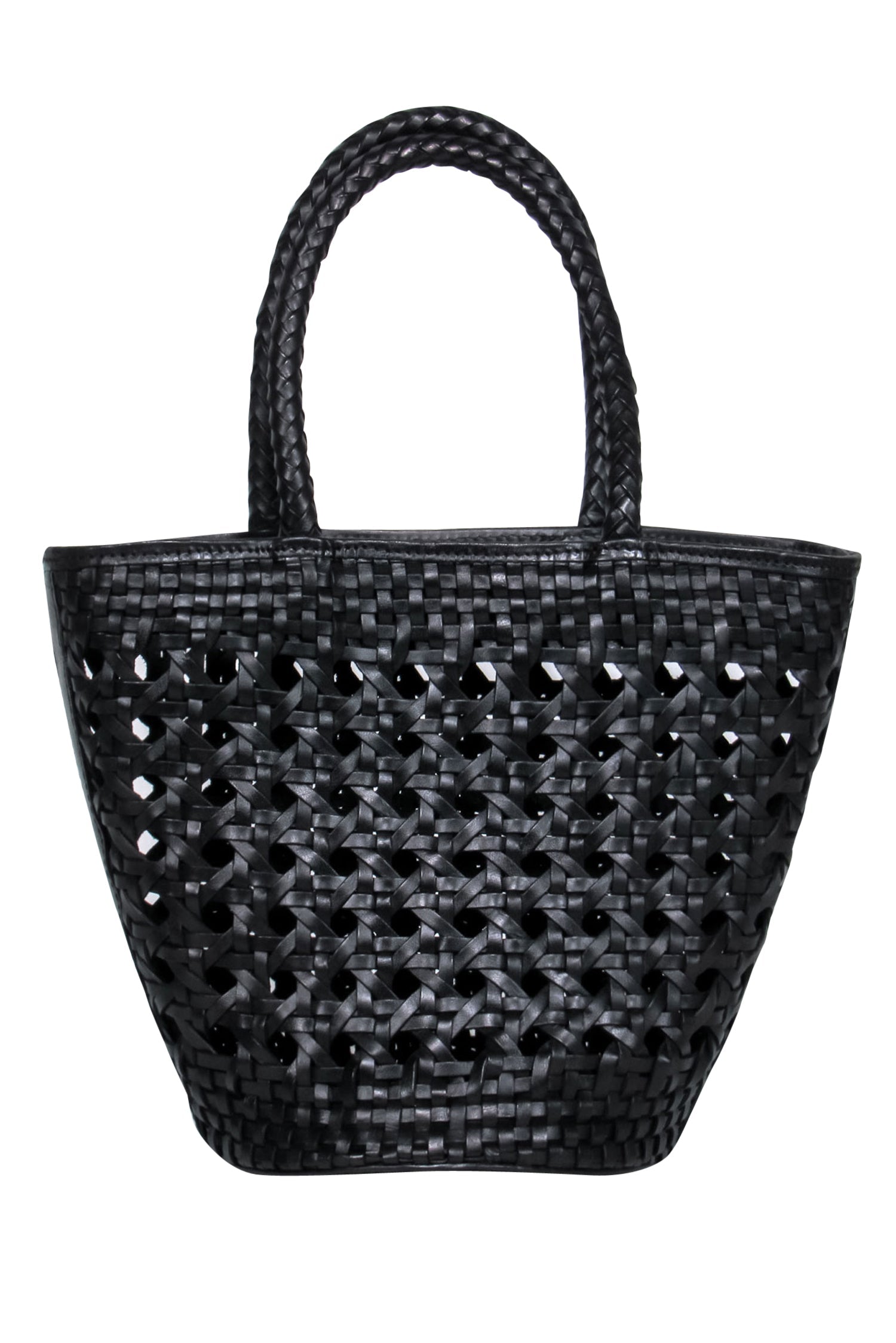 Reformation - Stunning Black Leather Woven Basket-Style Bucket Bag