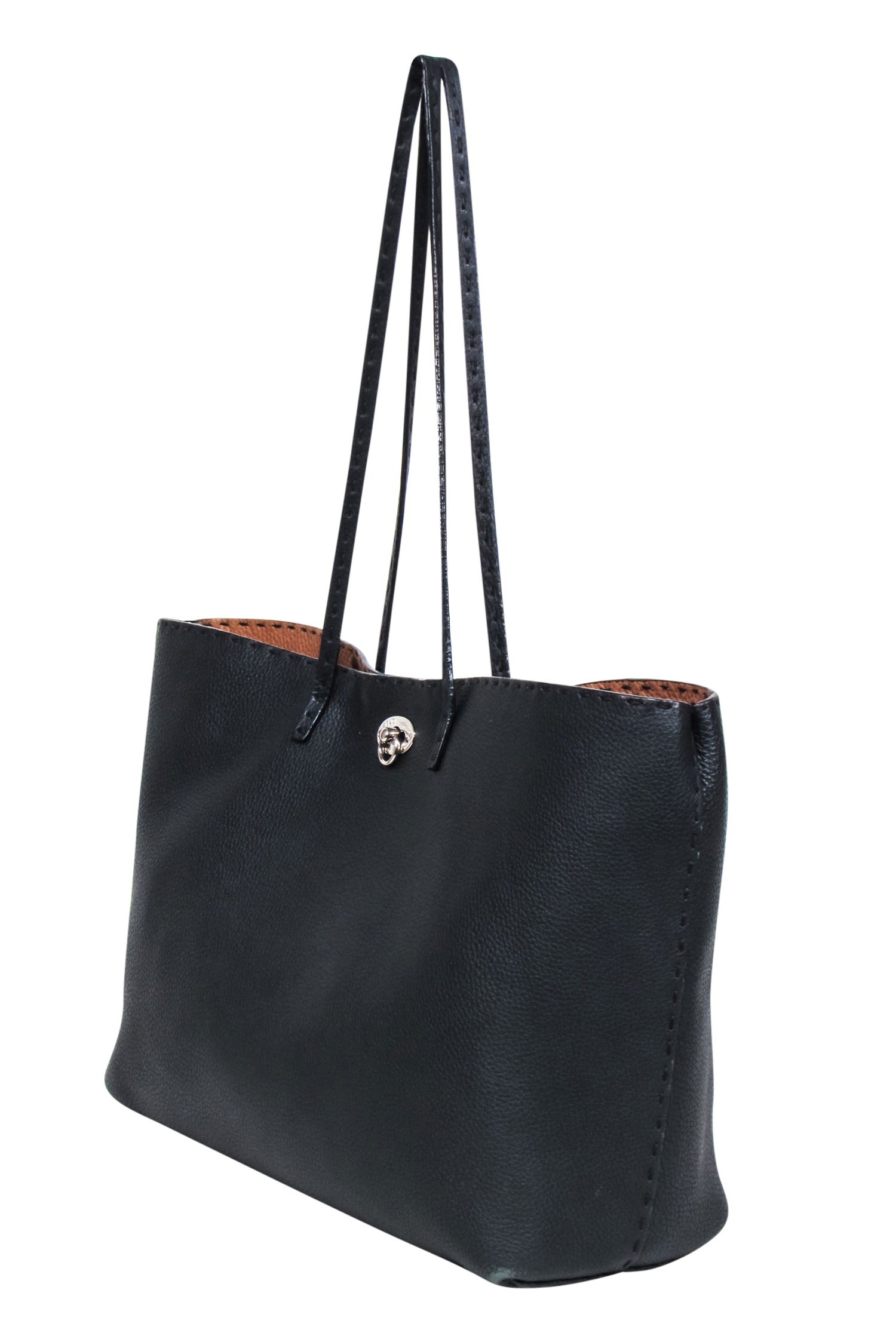 Fendi's Stylish Black Pebbled Leather Open - Top Tote Bag