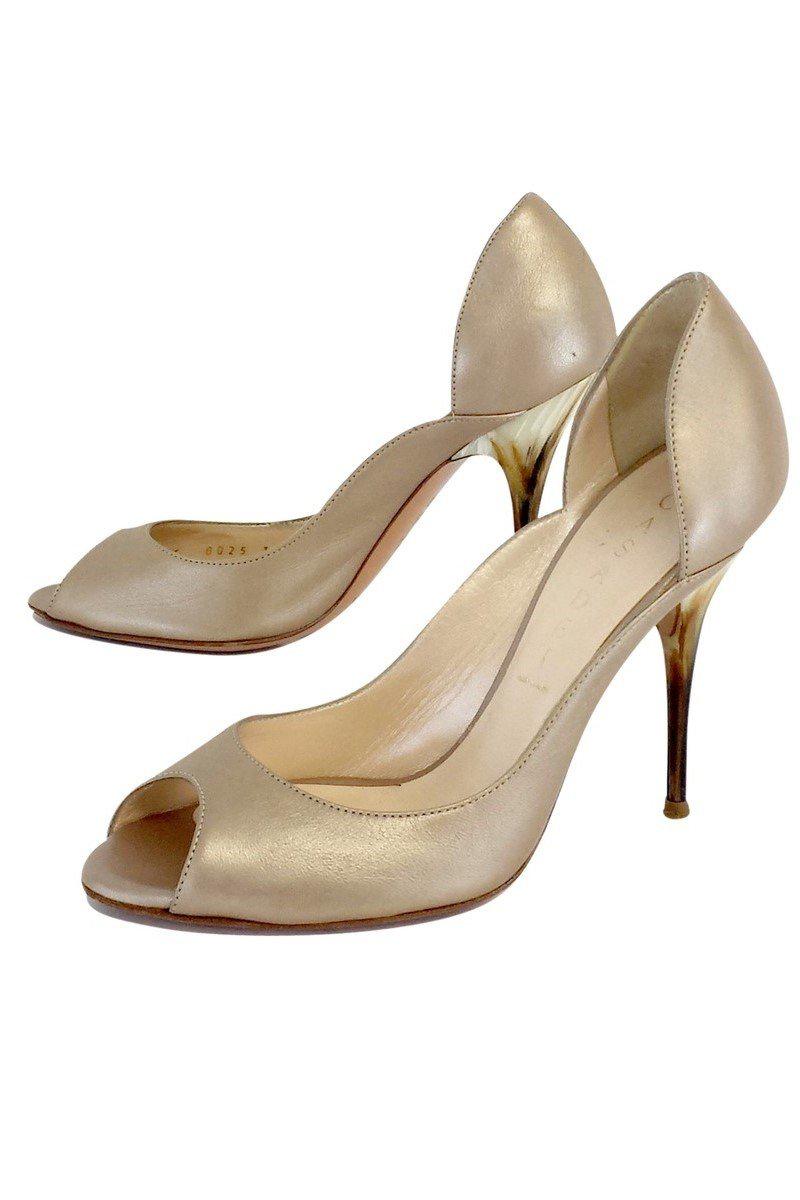 Casadei - Gorgeous Shimmer Peep Toe Heels with Bone Accent, Size 6.5 - Grab Yours Now!