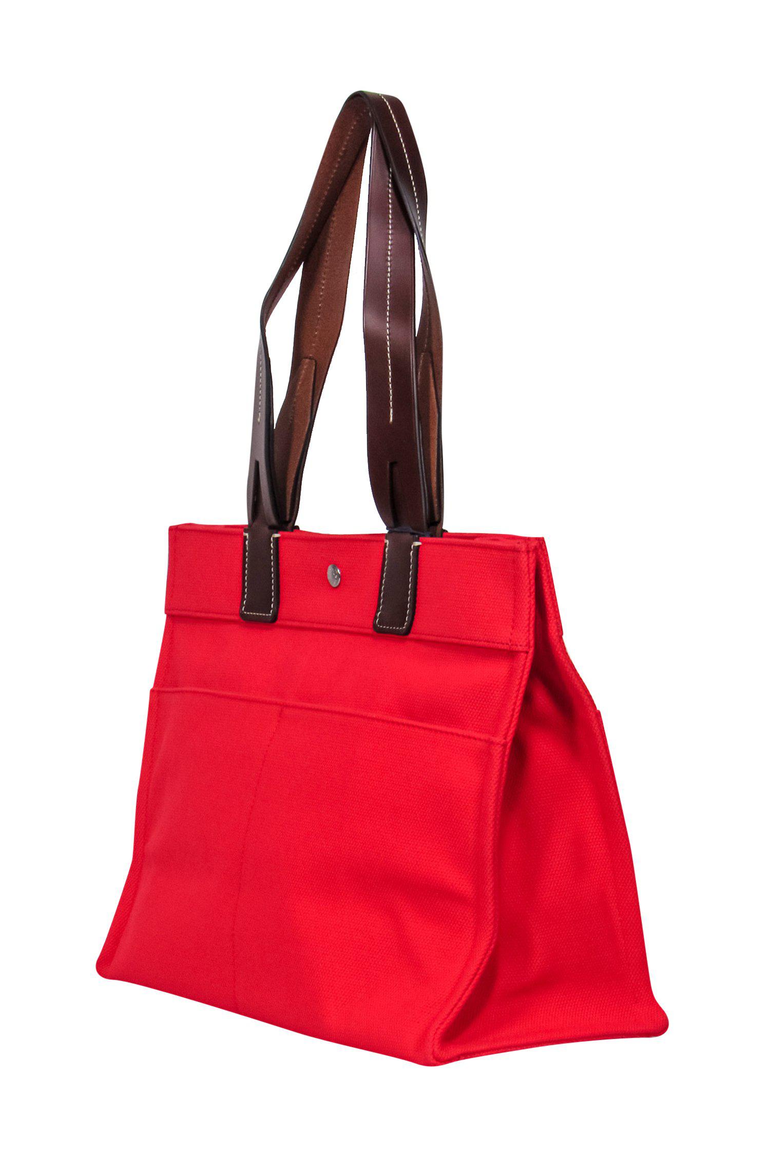 Dooney & Bourke - Stunning Red Woven Canvas Tote Bag with Leather Handles