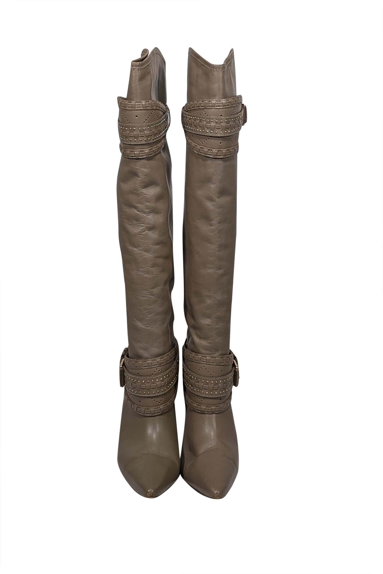 Zimmermann Taupe Leather Knee - High Heeled Boots: Size 10 Fashion Statement!