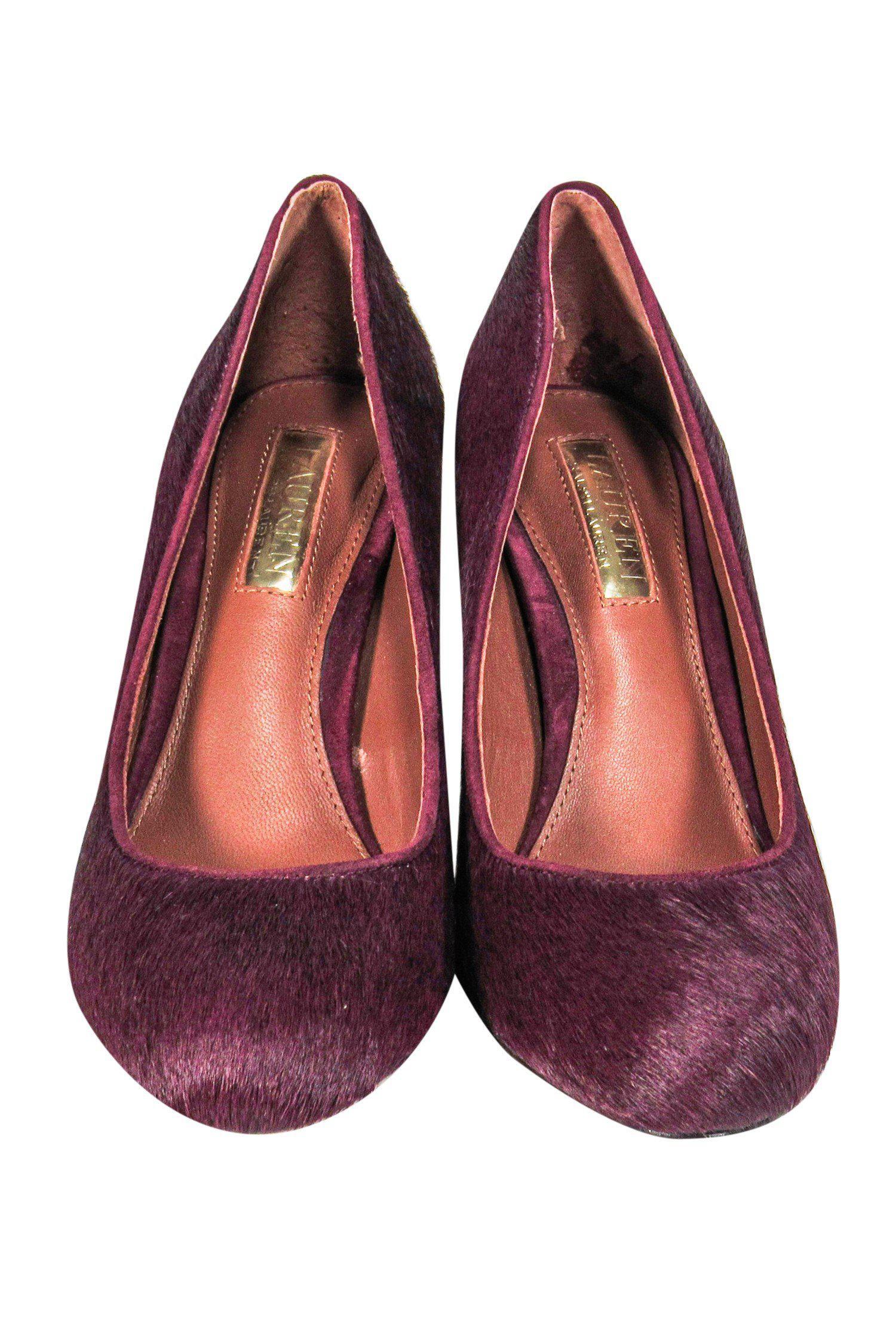 Lauren Ralph Lauren Plum Calf Hair Stacked Heel Pumps - Size 6.5: A Glamorous Office Essential
