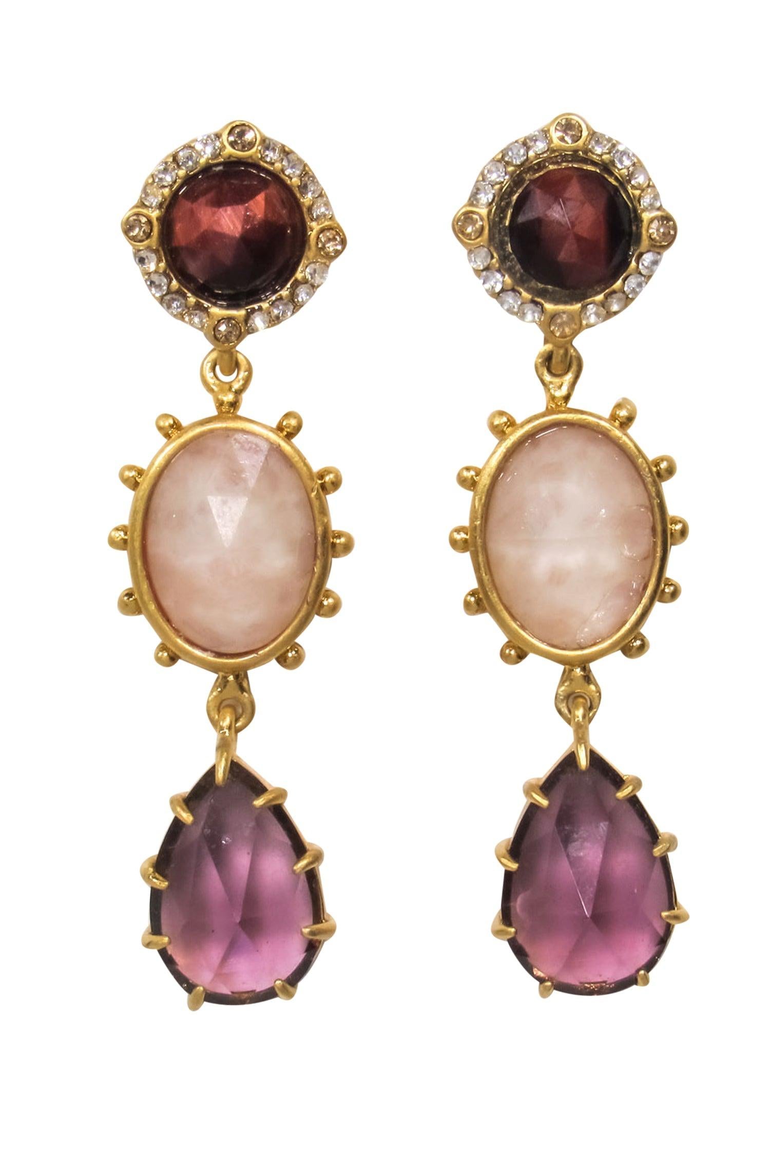 Kate Spade Glitzy Gold, Maroon & Pink Jeweled Drop Earrings