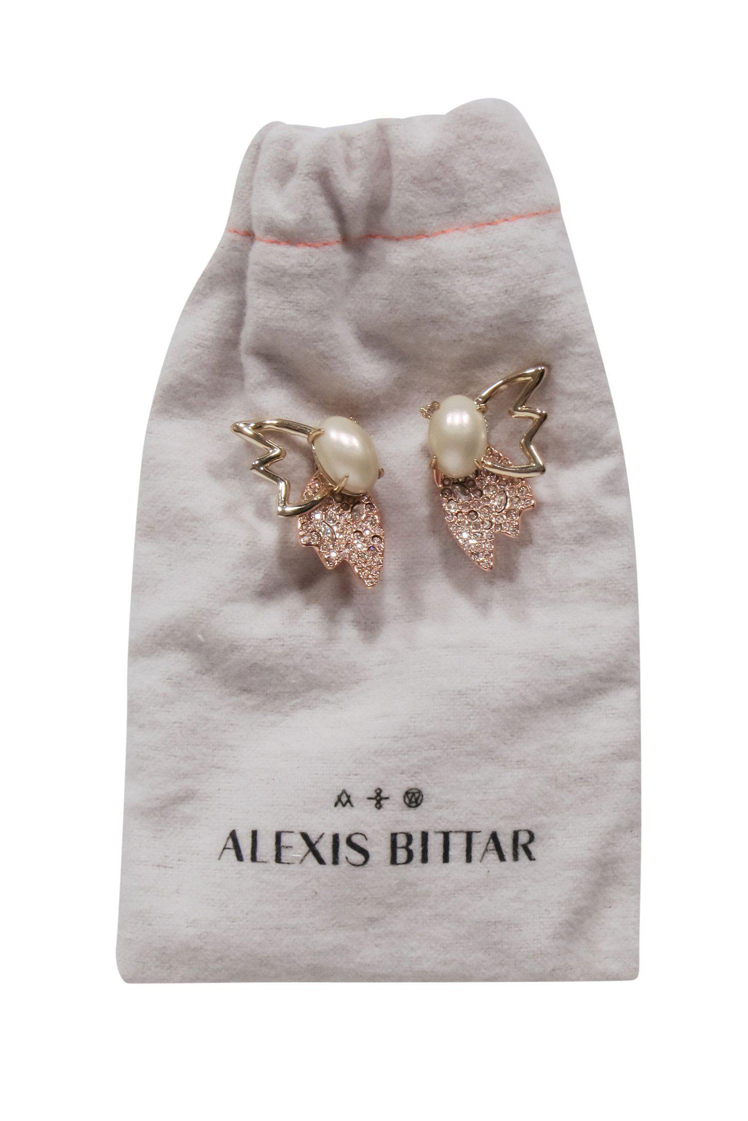 Alexis Bittar's Glamorous Gold & Ivory Wing Stud Earrings with Rhinestones