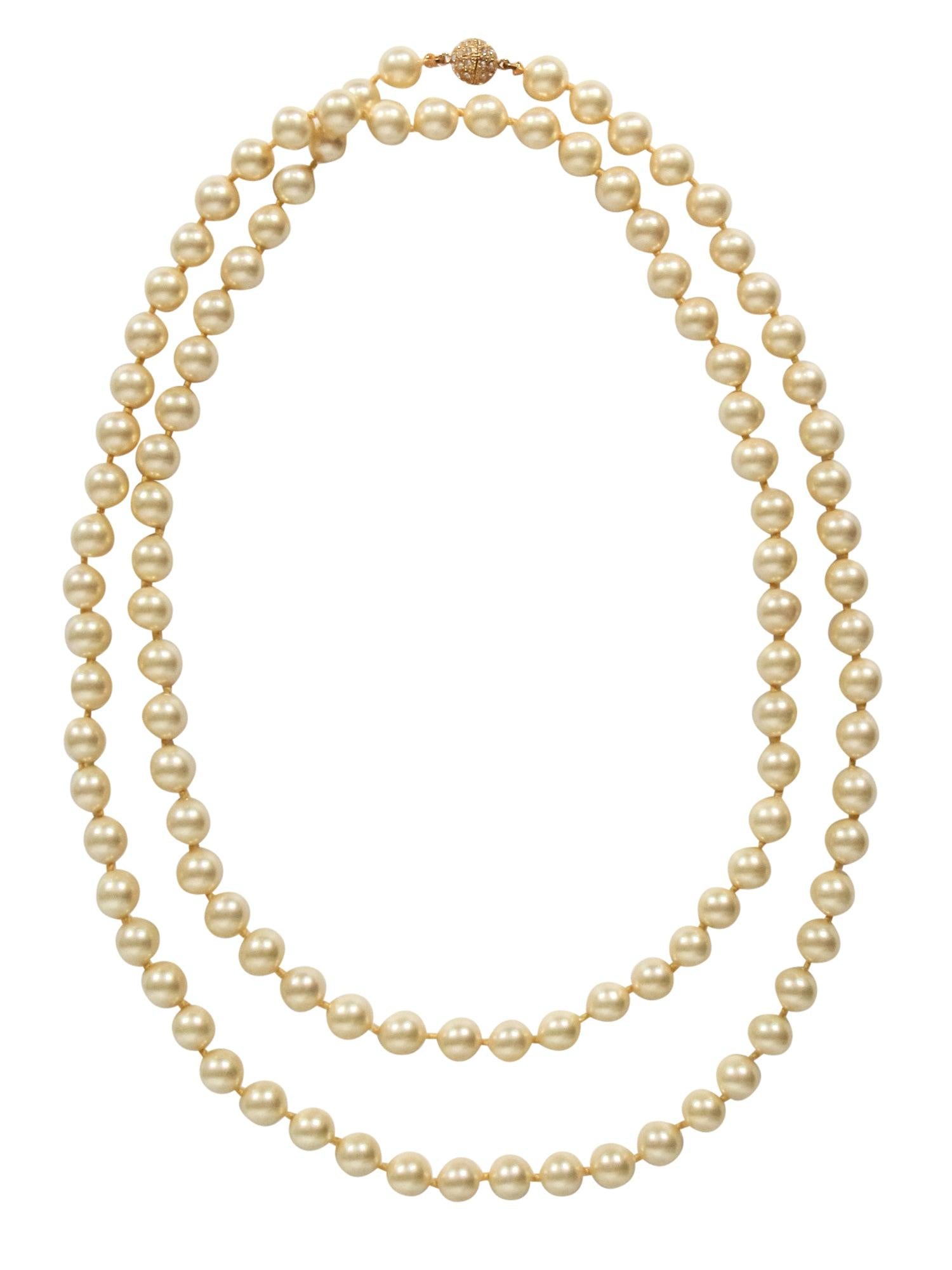 Patty Tobin's Glamorous Pearl Strand Necklace with Sparkling Rhinestone Clasp