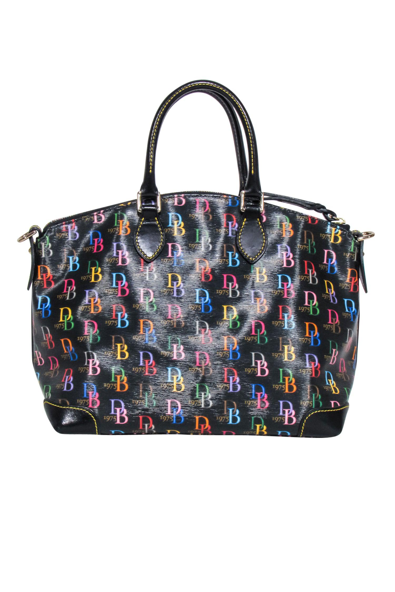 Dooney & Bourke - Stunning Black with Rainbow Monogram Print Satchel