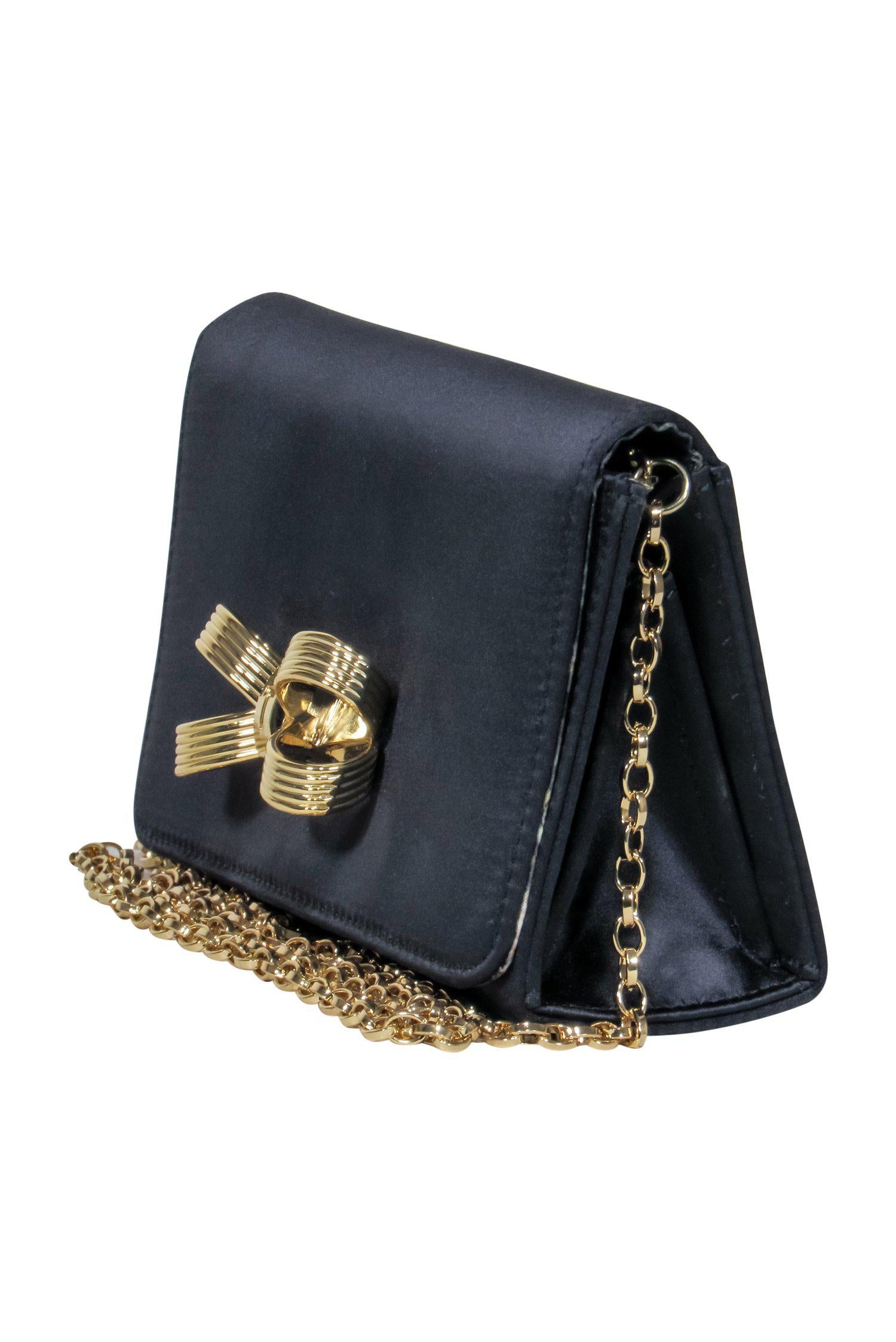 Ted Baker Navy Satin Gold Chain Crossbody: A Glam Bow-Adorned Beauty