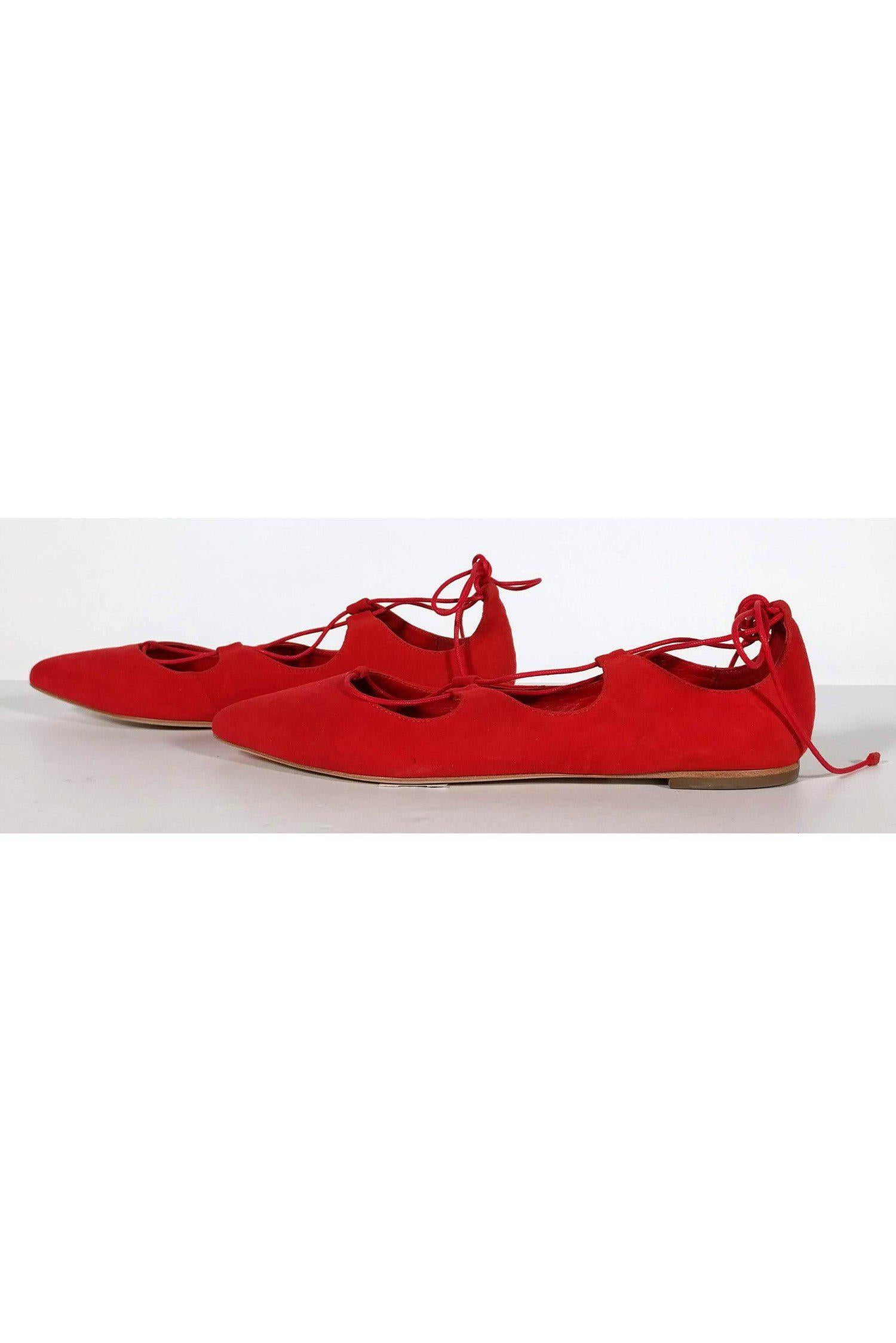 Loeffler Randall Red Ambra Suede Lace - Up Flats (Size 9) - A Must - Have Fashion Statement!