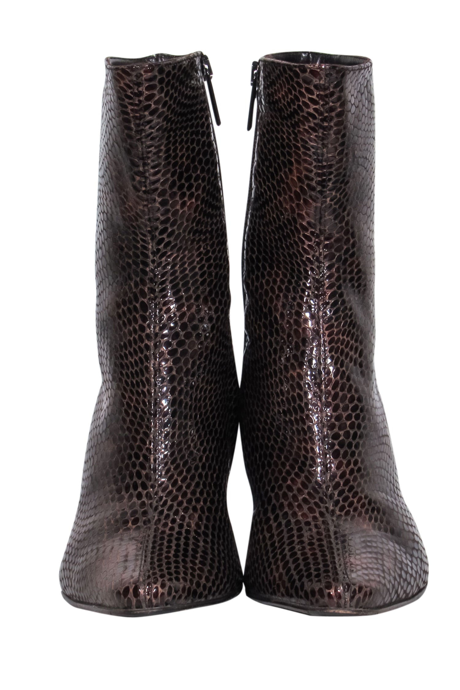 Aquatalia Brown Patent Leather Crocodile Design Calf-High Boots - Size 9.5 - Fashion Forward!