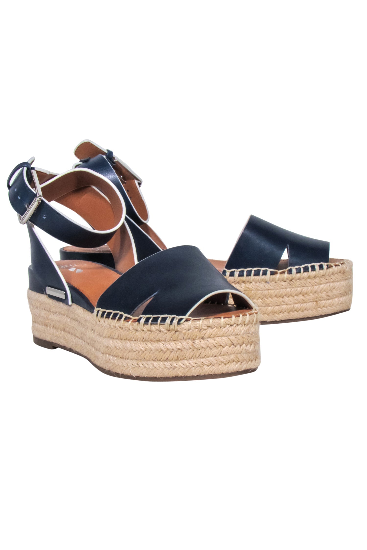 Franco Sarto Navy Leather Espadrille Platform Sandals - Size 8