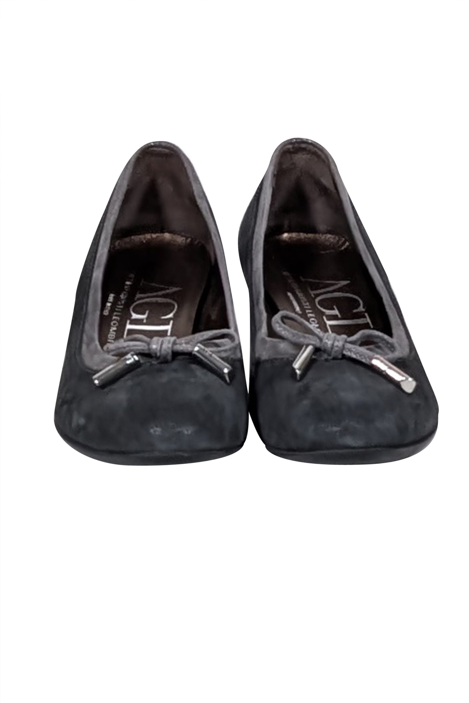 AGL Grey Suede Bow Toe Block Heel Office Shoes - Size 6