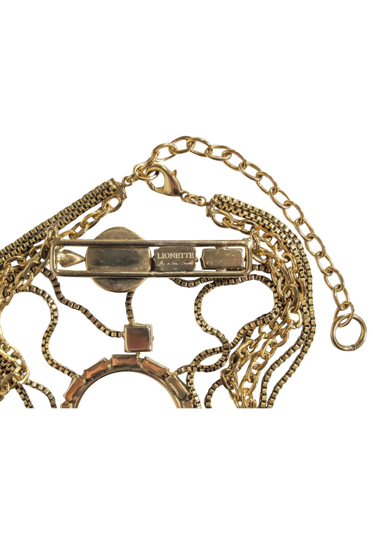 Lionette's Stunning Gold Chain Tiered Necklace with Jeweled Pendants