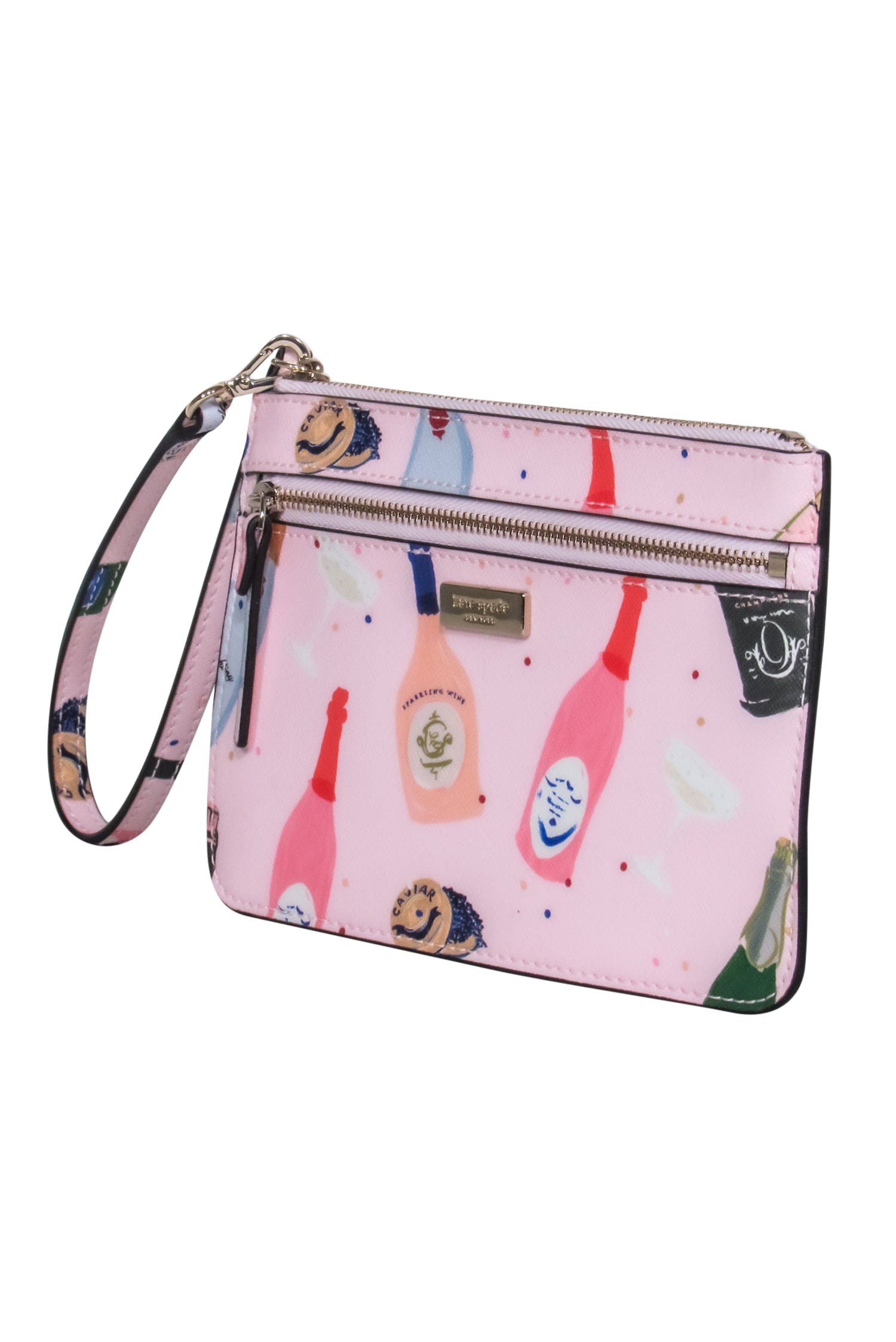 Kate Spade Pink Champagne Bottles Print Wristlet - A Party Essential!