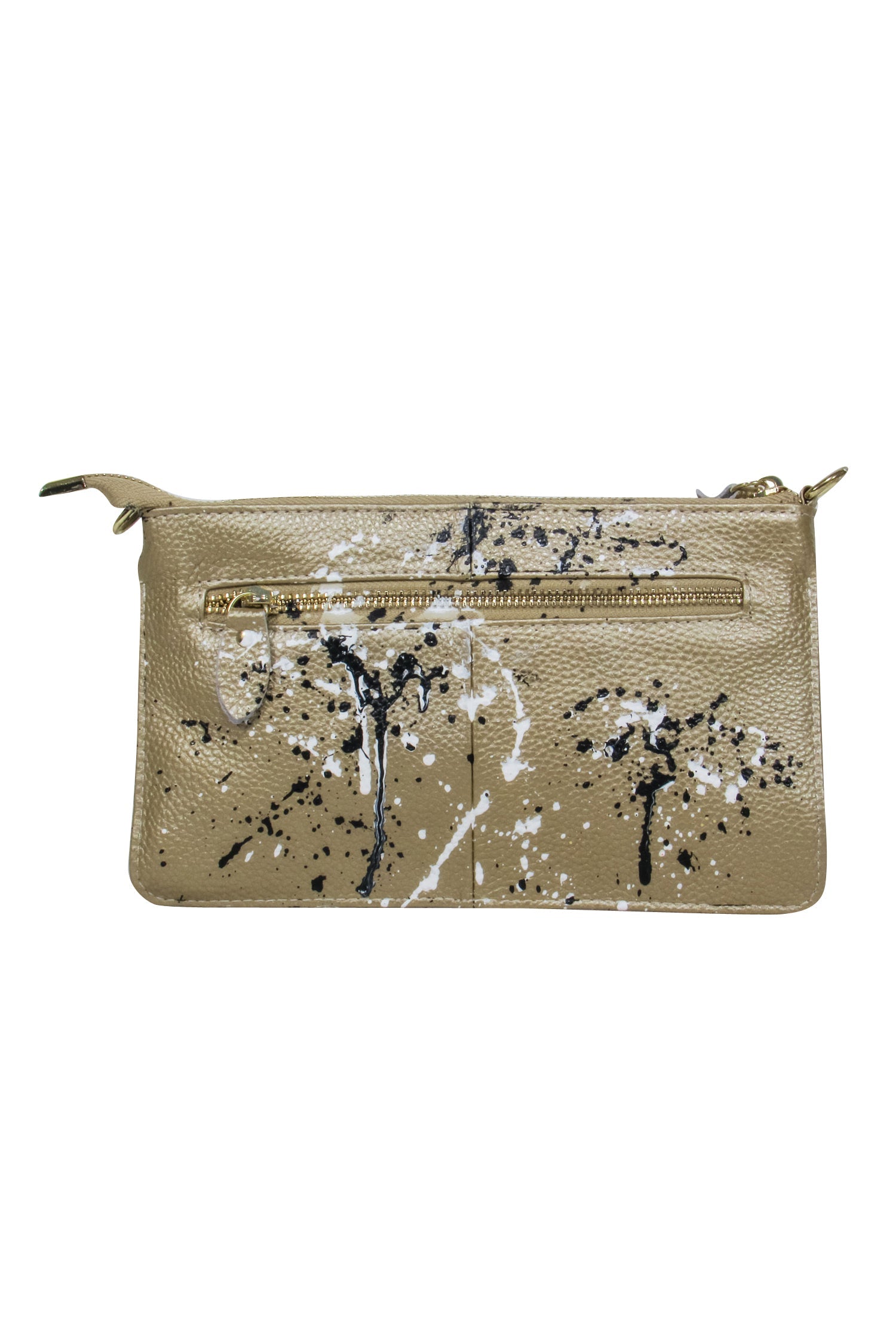 Anca Barbu's Gold Metallic Skull Print Convertible Crossbody Bag - Unleash Your Edge!