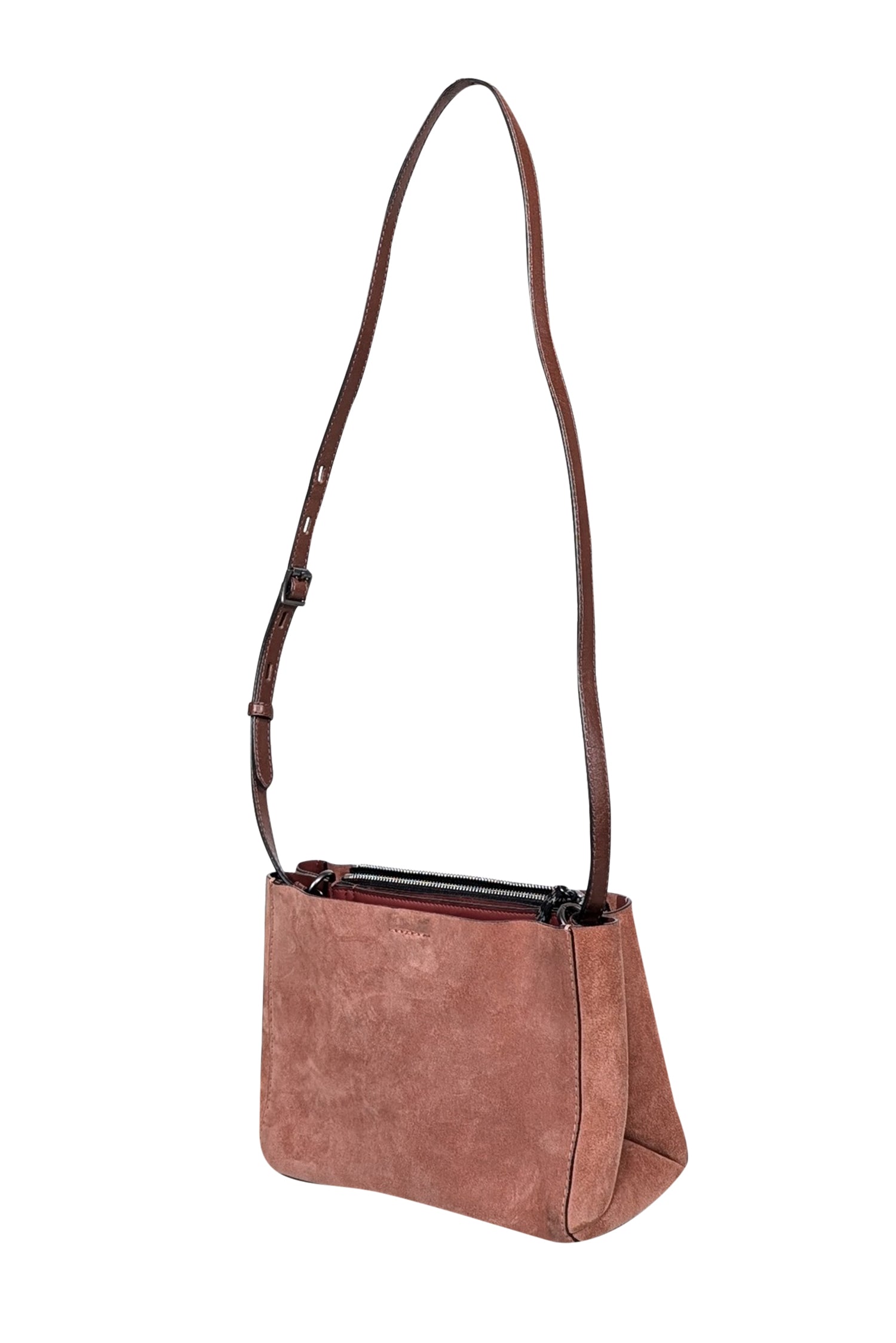 Rag & Bone - Stunning Mauve Suede Crossbody with Red & Brown Leather Accents