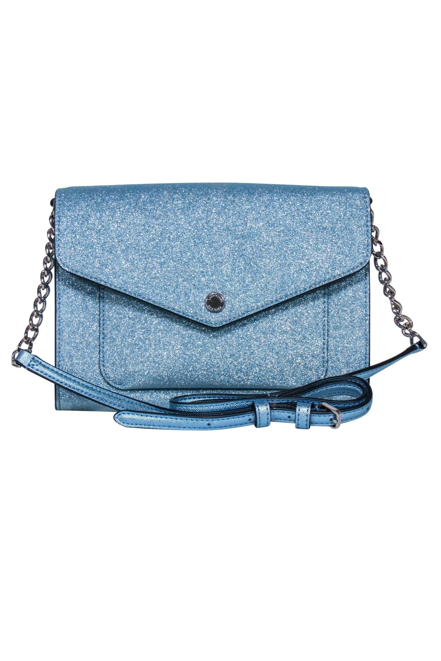 Kate Spade Light Blue Glitter Fold-Over Crossbody Bag - Sparkle Everywhere!