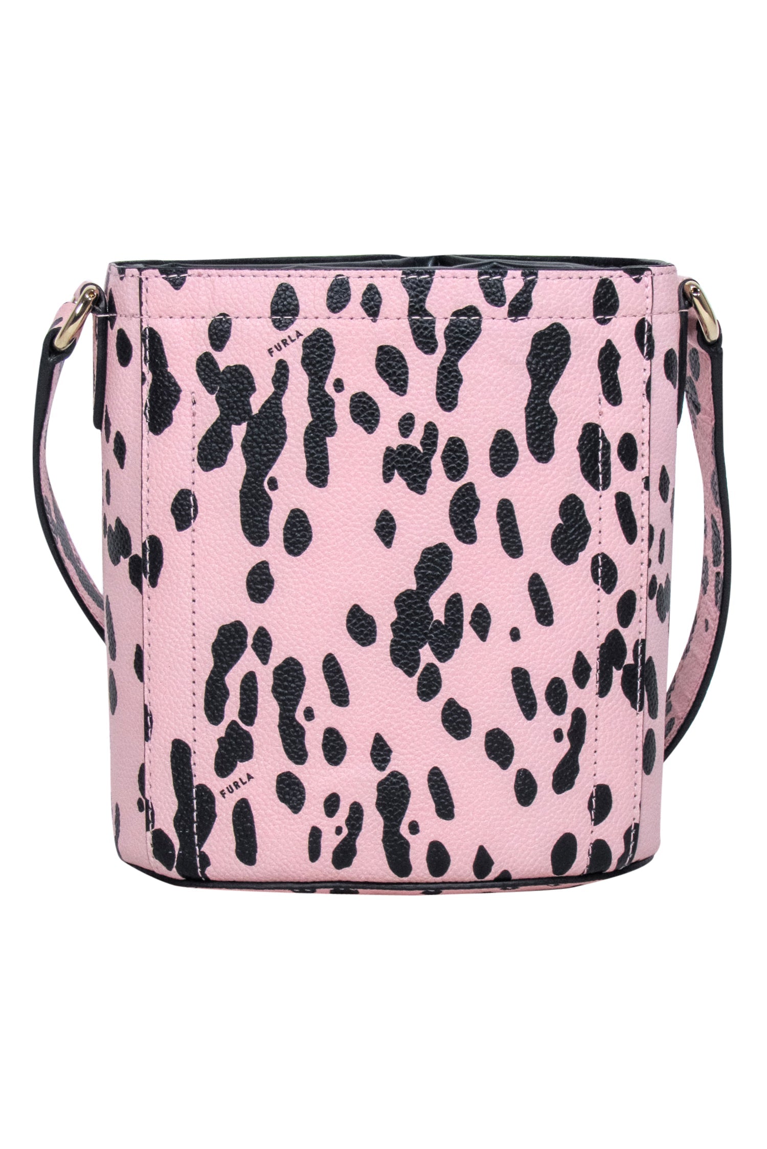 Furla - Charming Light Pink & Black Spotted Leather Bucket Crossbody Bag