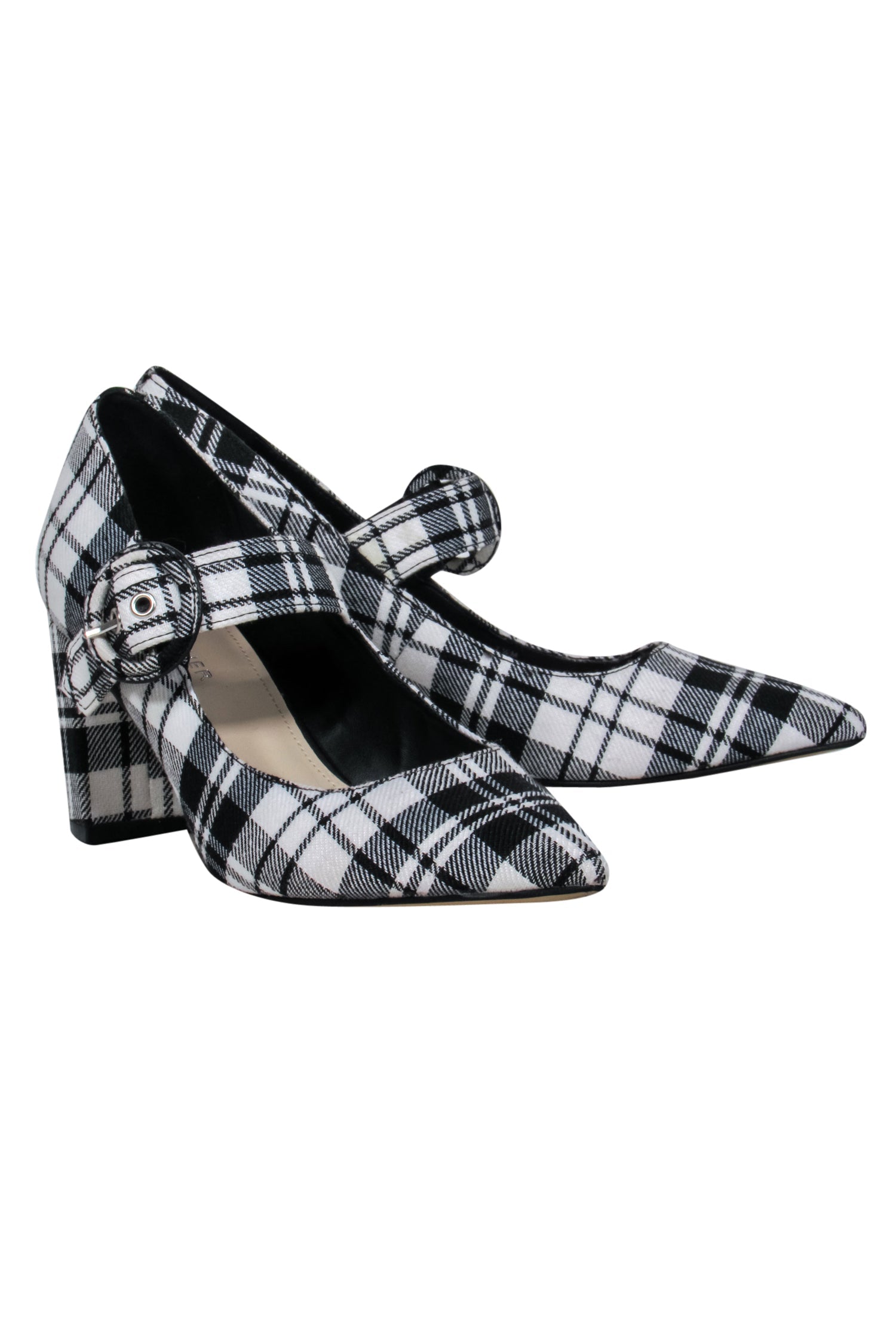 Marc Fisher's Stunning Black & White Plaid Mary-Jane Pumps with Buckle - Size 7.5