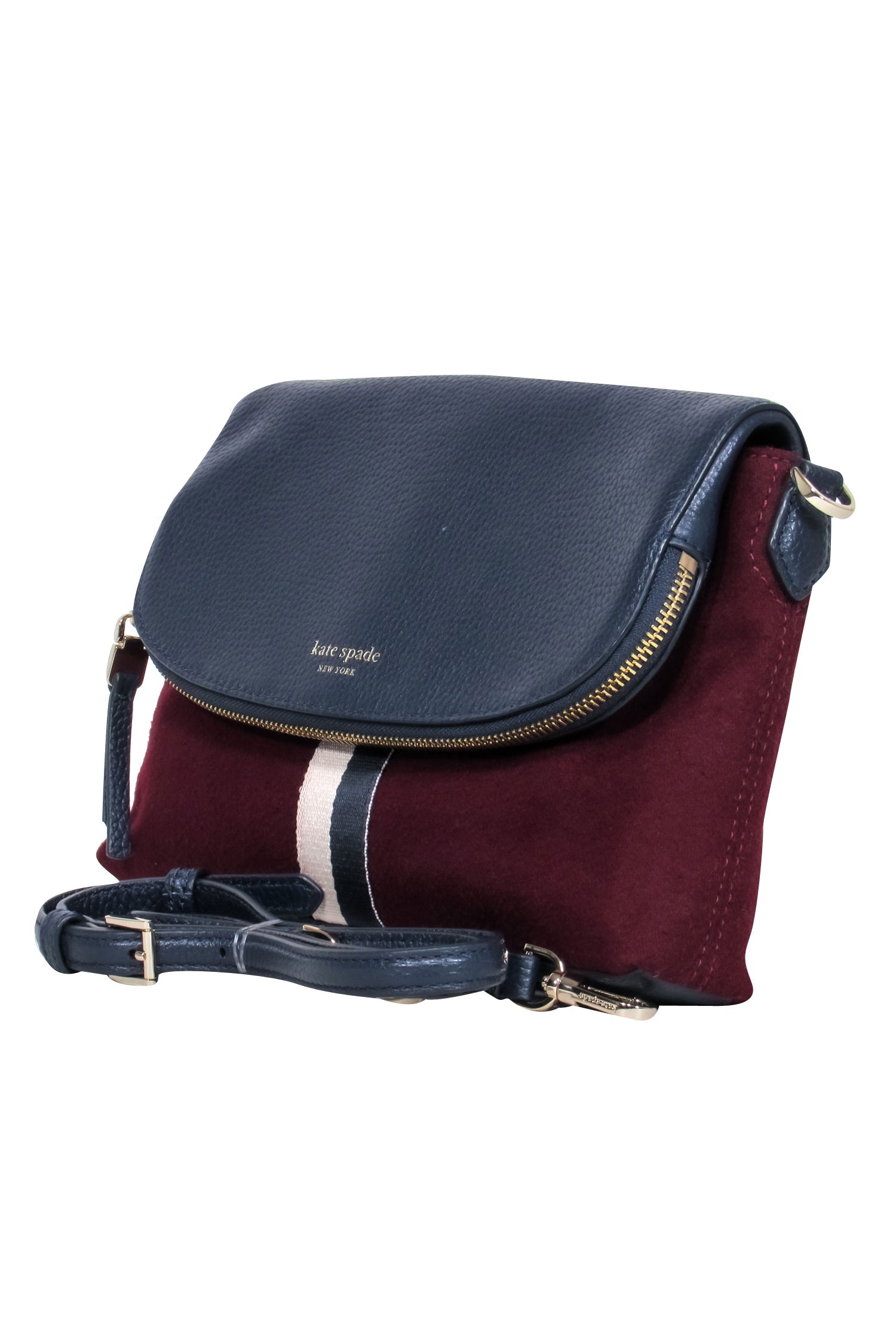 Kate Spade Navy Leather & Maroon Wool Striped Crossbody Bag - A Stylish Office Essential