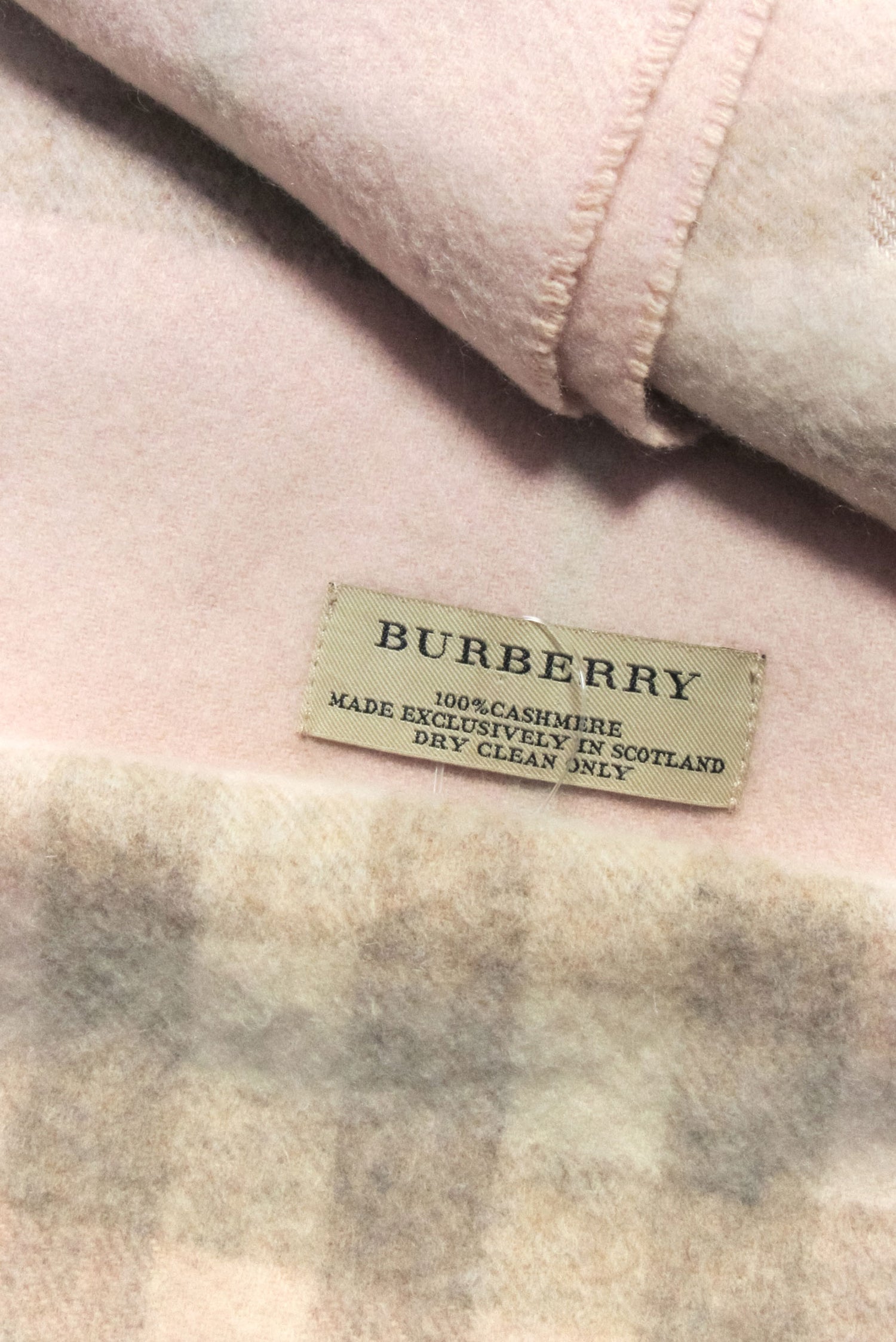 Burberry Luxury Blush, Beige & Cream Plaid Cashmere Scarf with Fringe Hem