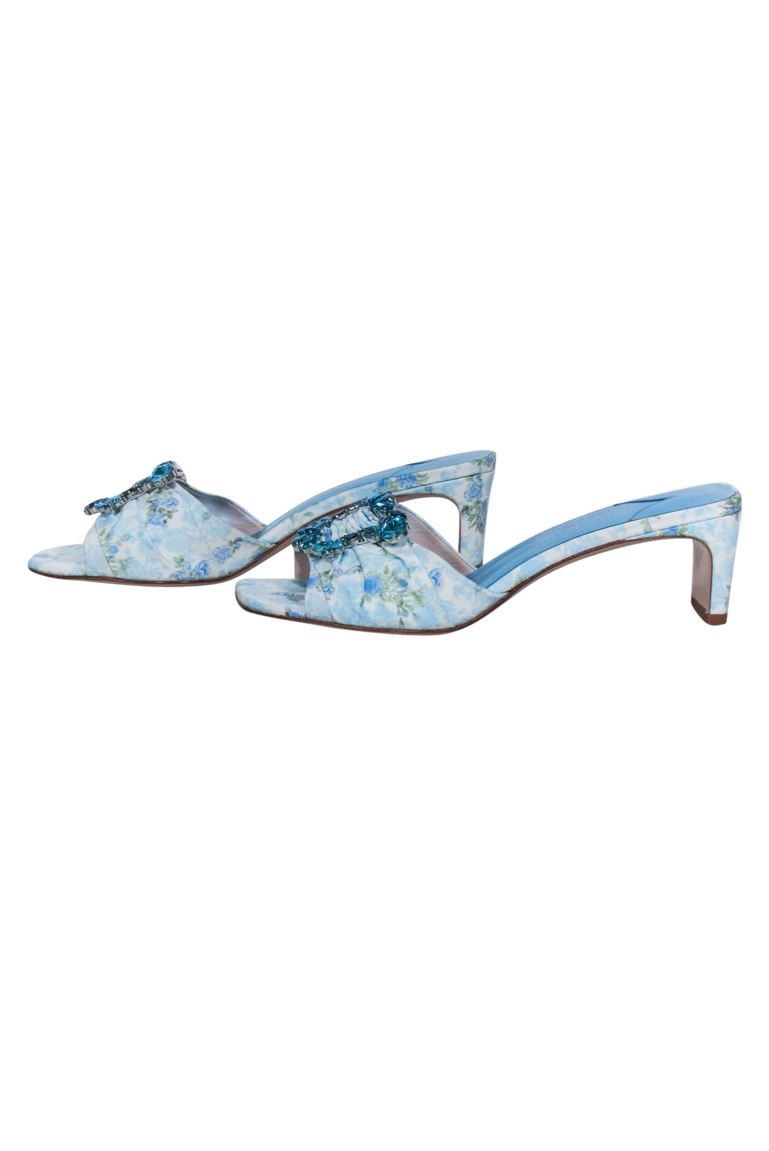 Sophia Webster x LoveShackFancy - Enchanting Blue Floral Jeweled Mule Heels, Size 8.5