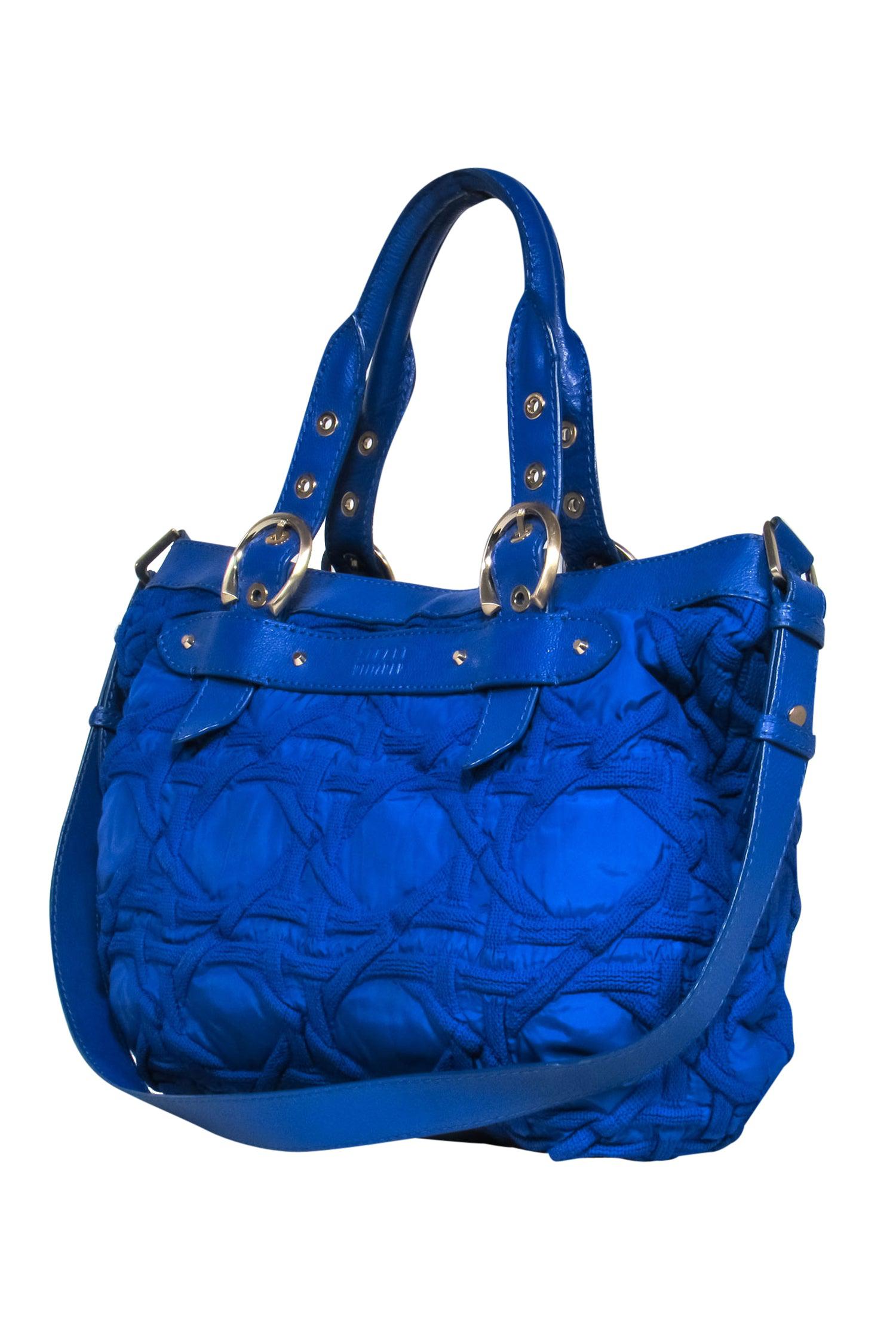 Stuart Weitzman - Stunning Cobalt Blue Textured Nylon & Leather Satchel