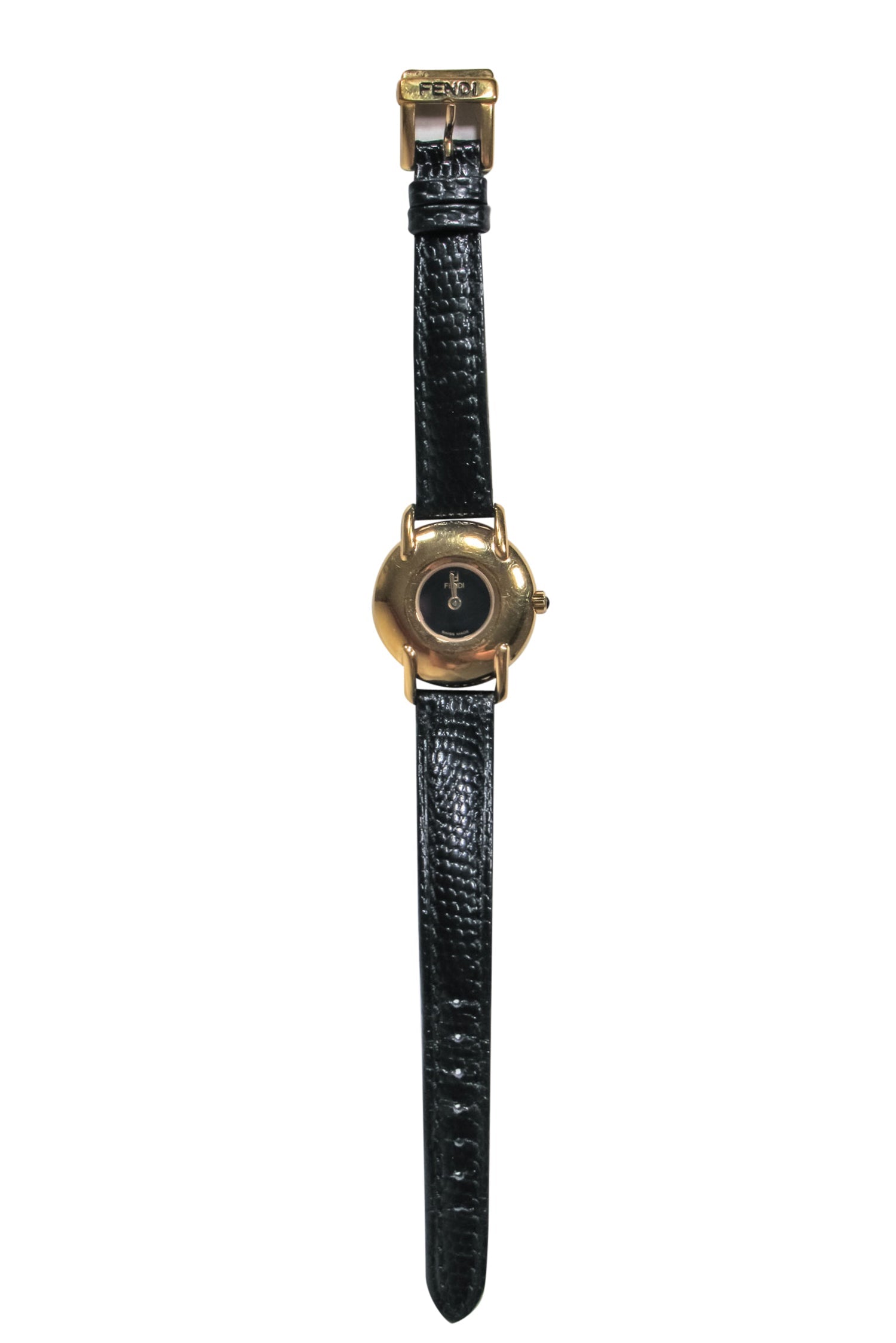 Fendi - Luxurious Black Snakeskin Embossed Leather Watch with Gold Trim